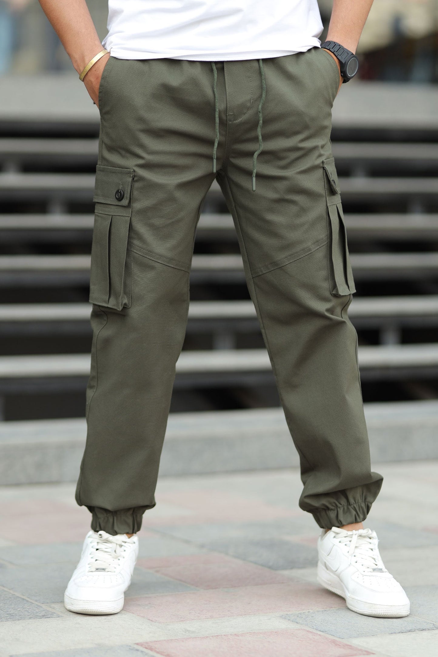 Turbo 6 Pockets Premium Cotton Gabardine Cargo Trouser In Dark Green