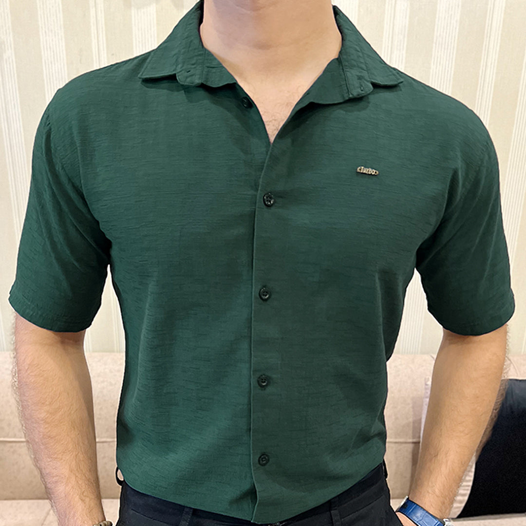Turbo Textured Relaxed Fit Casual Shirt In Dark Green