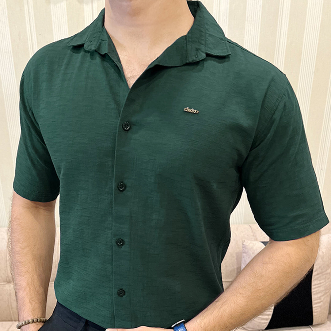 Turbo Textured Relaxed Fit Casual Shirt In Dark Green