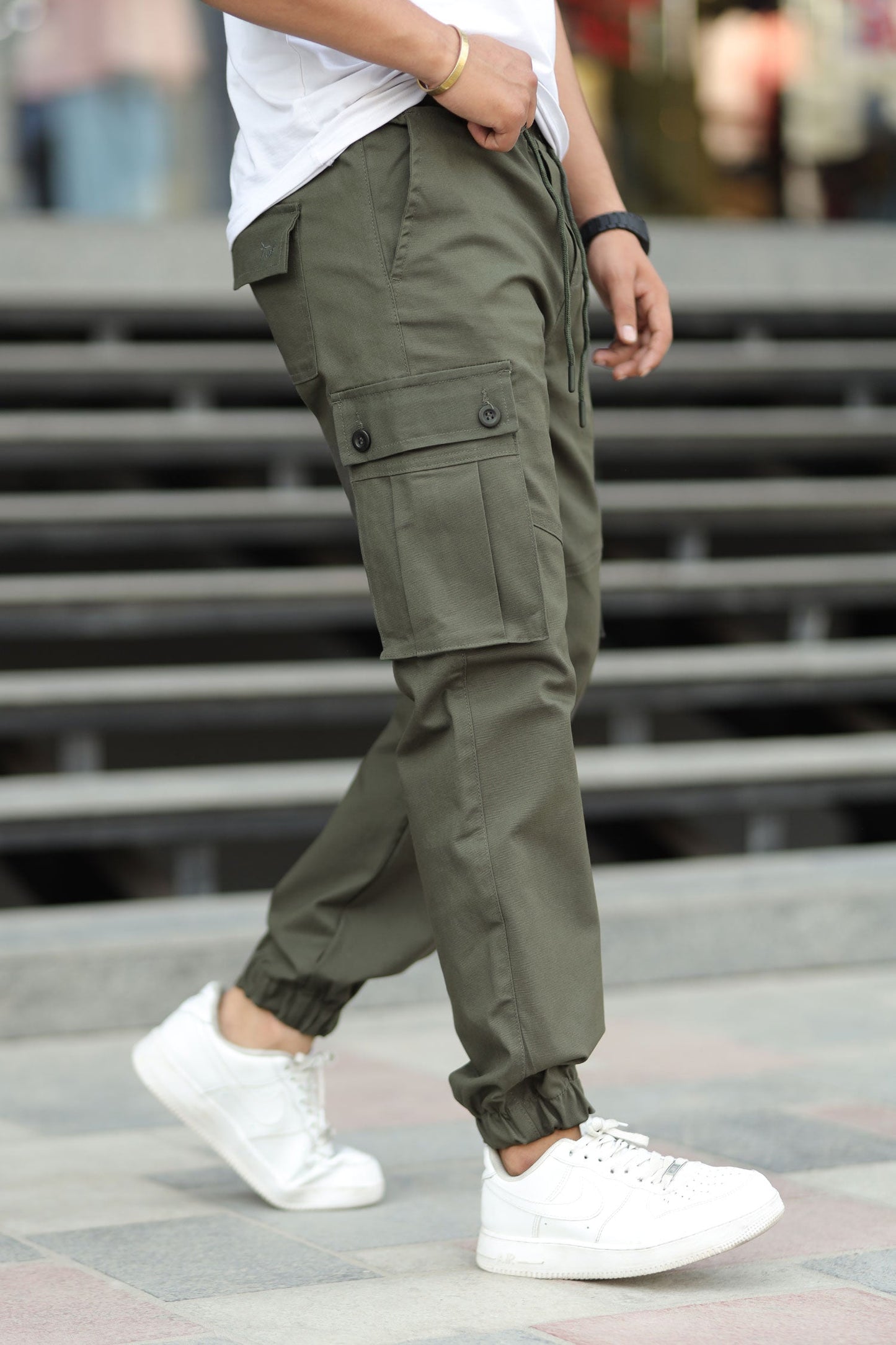 Turbo 6 Pockets Premium Cotton Gabardine Cargo Trouser In Dark Green