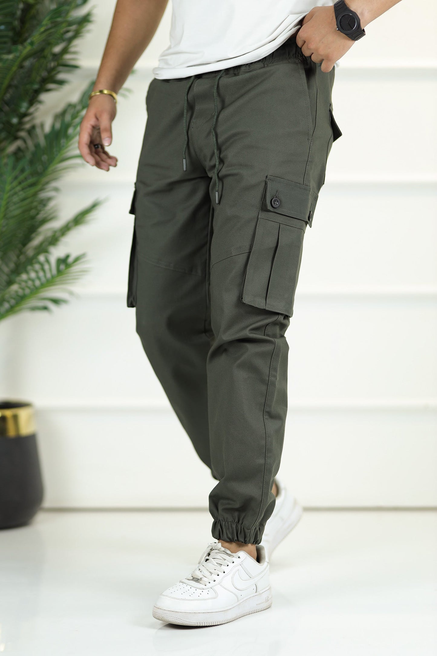 Turbo 6 Pockets Premium Cotton Gabardine Cargo Trouser In Dark Green