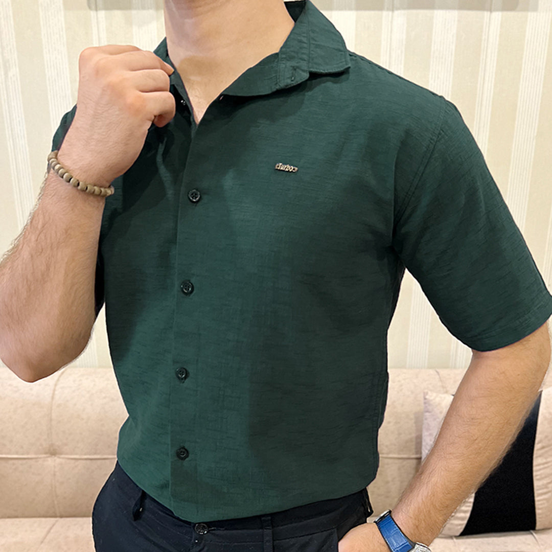 Turbo Textured Relaxed Fit Casual Shirt In Dark Green