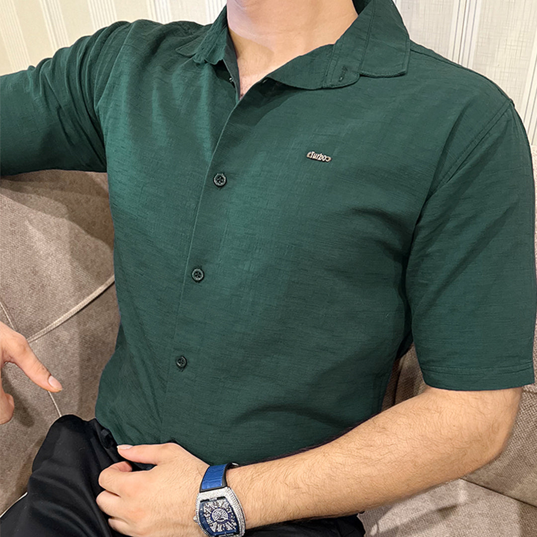 Turbo Textured Relaxed Fit Casual Shirt In Dark Green