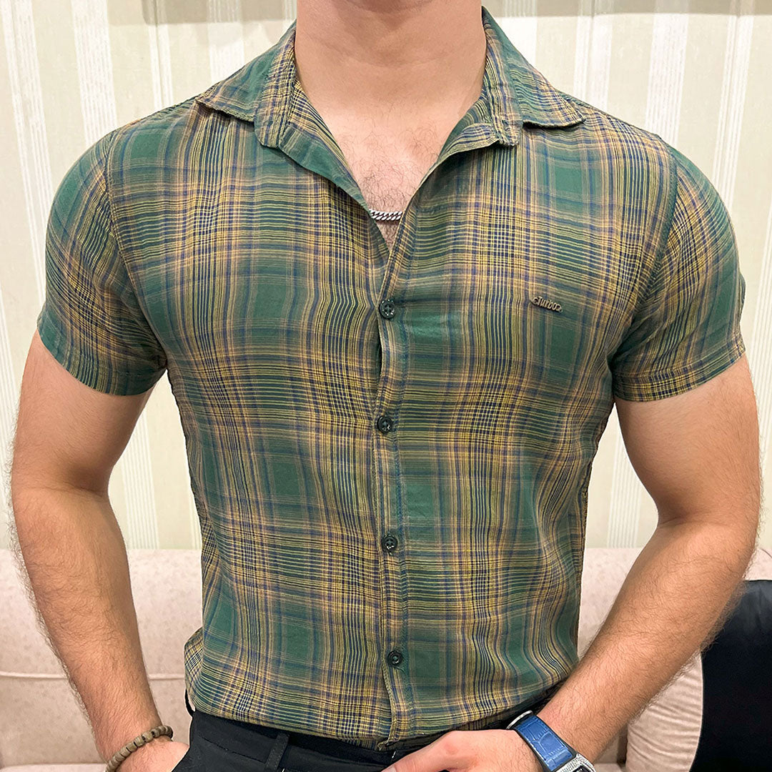 Turbo Classic Pattern Comfort Casual Shirt In Green