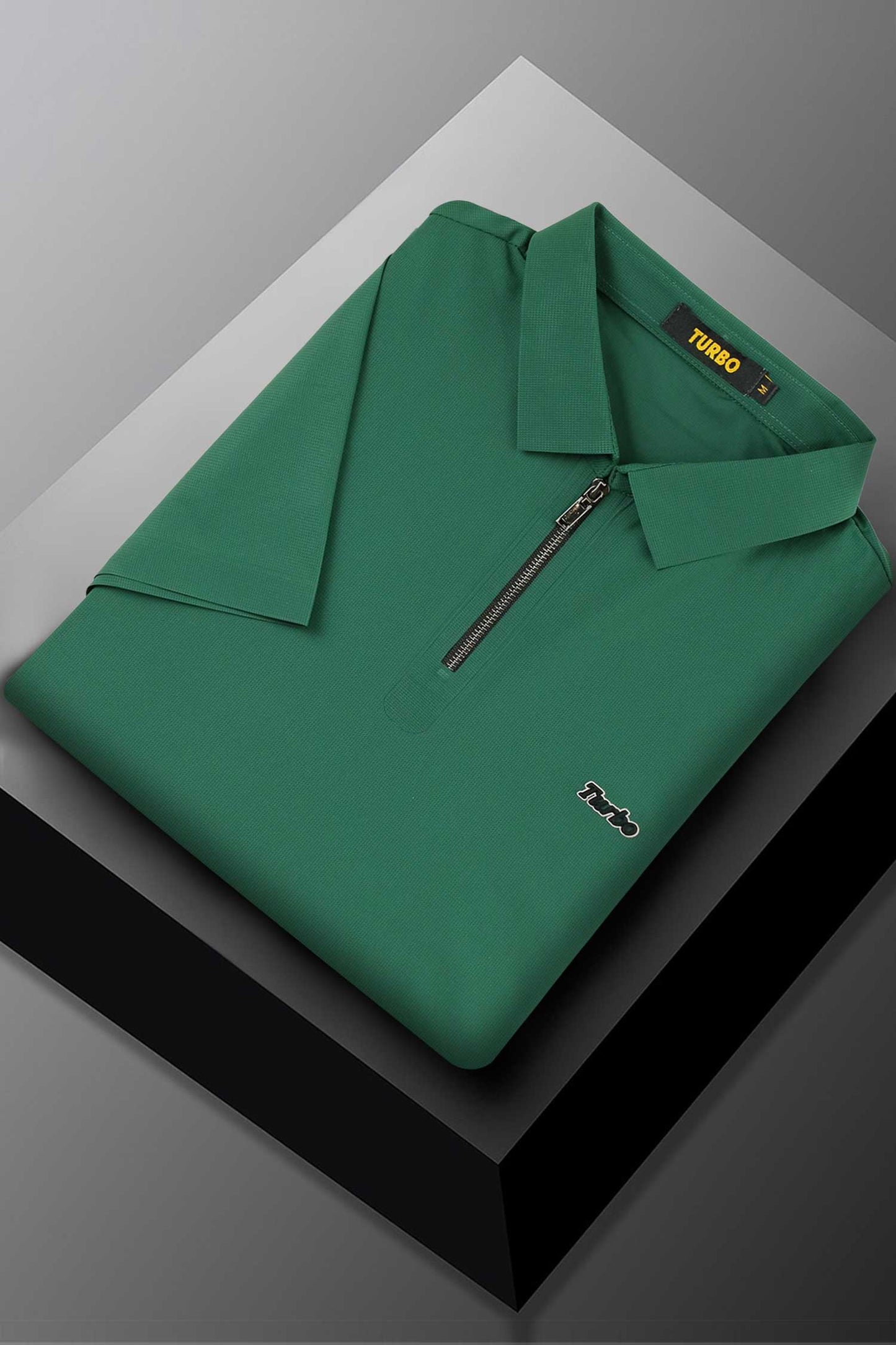 Turbo Signature Script Zip-Placket Men's Polo Shirt In Green