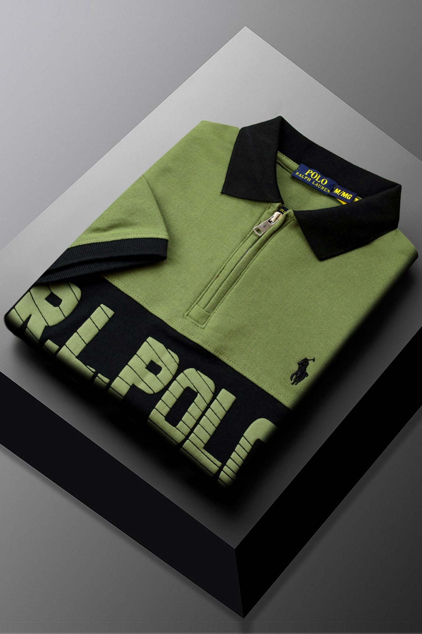 Rph Lren Classic Short Striped Zip Style Men's Polo Shirt In Green