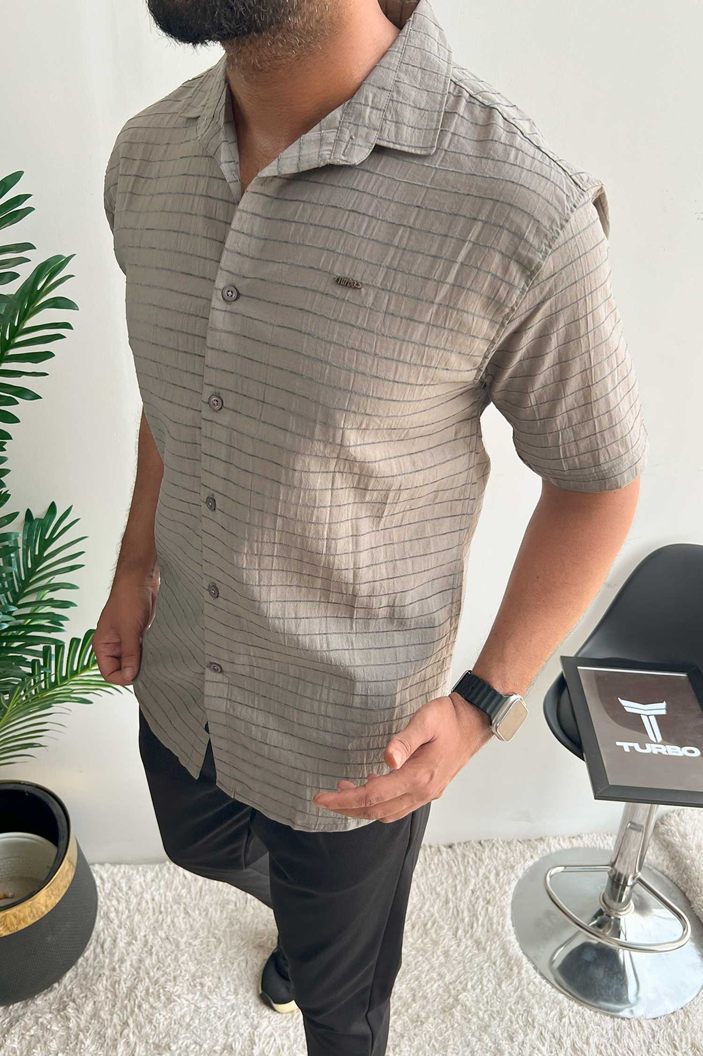 Turbo Snitch Striped Casual Shirt In Grey