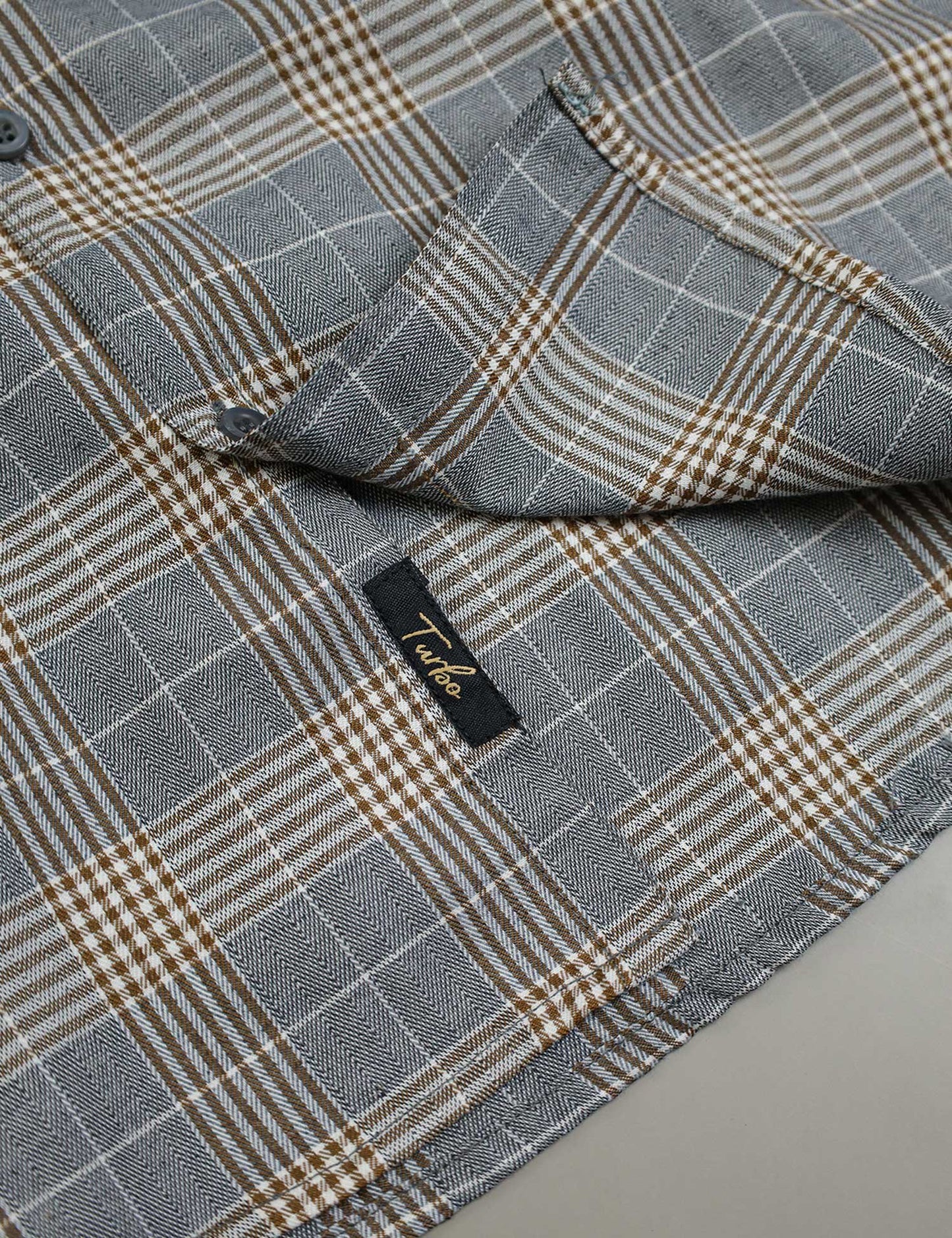 Turbo Plaid Pattern Creation Long Sleeve Cotton Casual Shirt In Grey