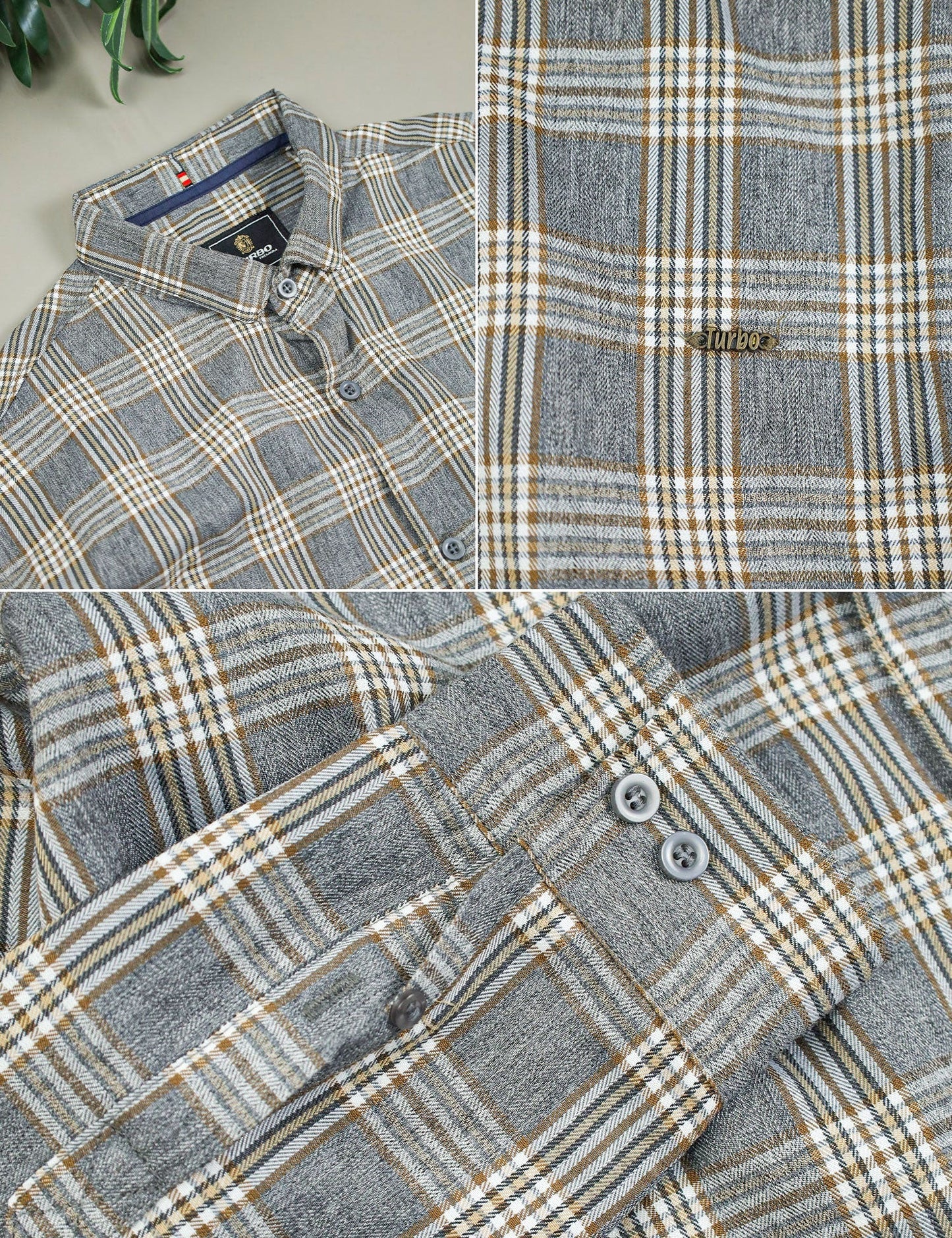 Turbo Tattersall Checkered Long Sleeve Cotton Casual Shirt In Grey