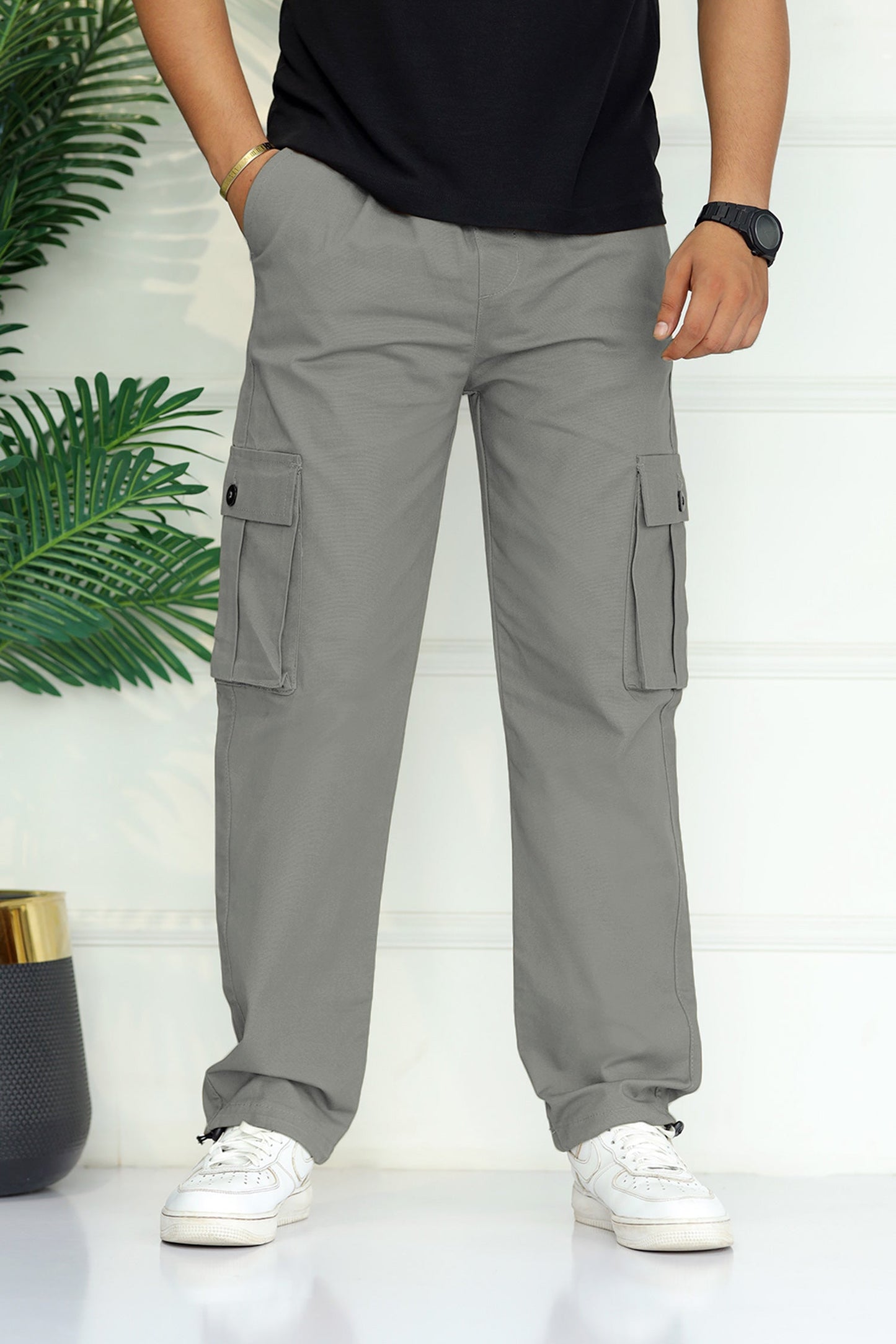 Turbo's 6 Pockets Loose Bottom Cargo Trouser In Grey
