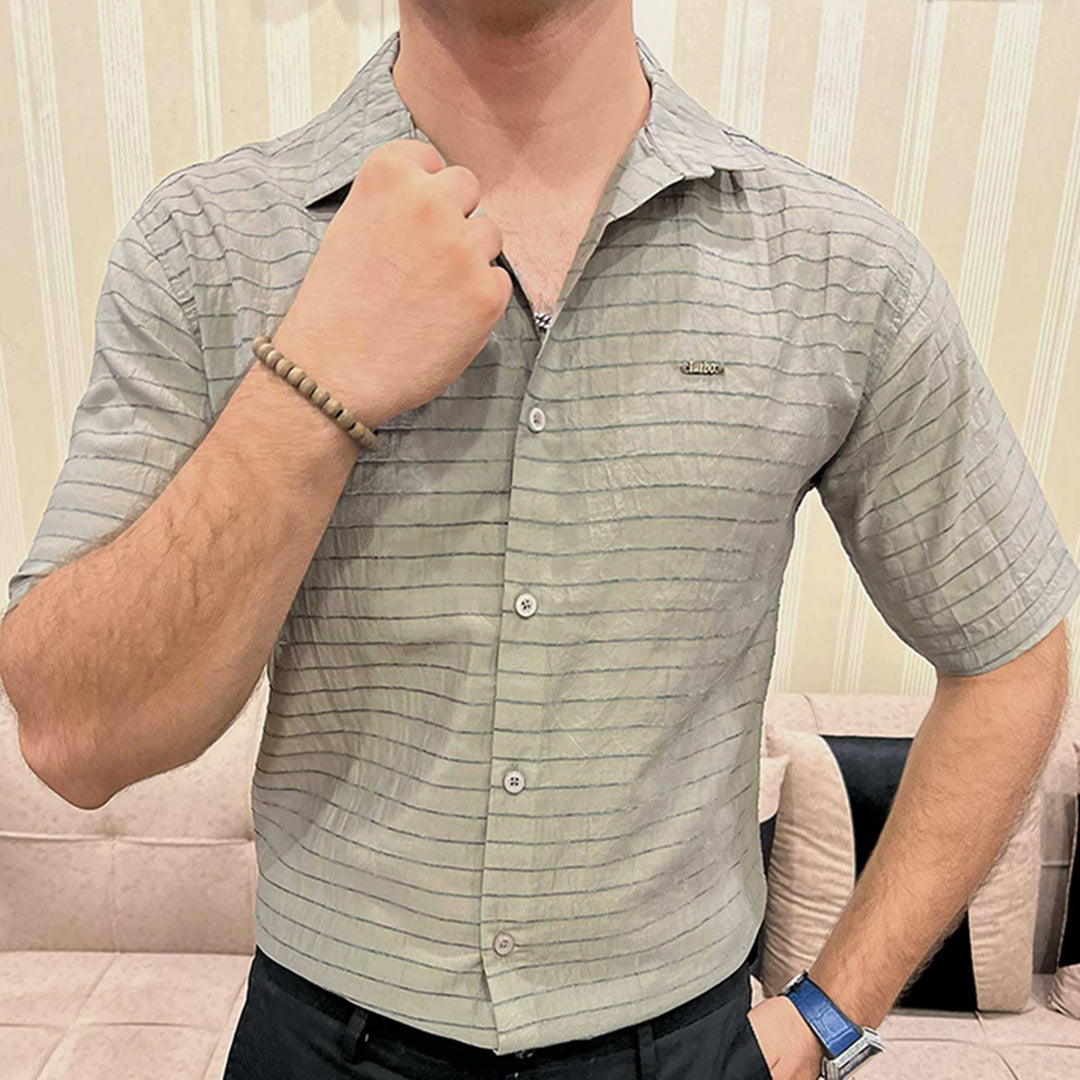 Turbo Snitch Striped Casual Shirt In Grey
