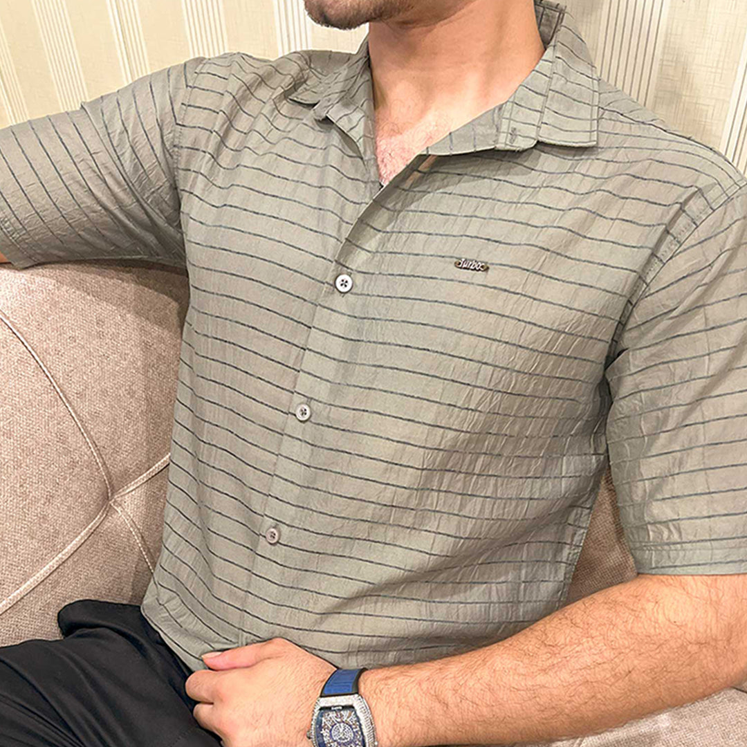 Turbo Snitch Striped Casual Shirt In Grey
