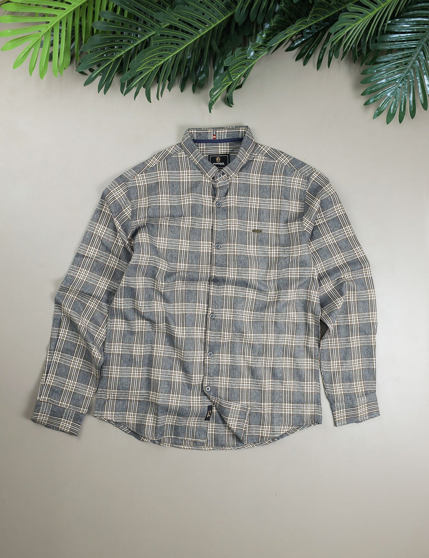 Turbo Tattersall Checkered Long Sleeve Cotton Casual Shirt In Grey