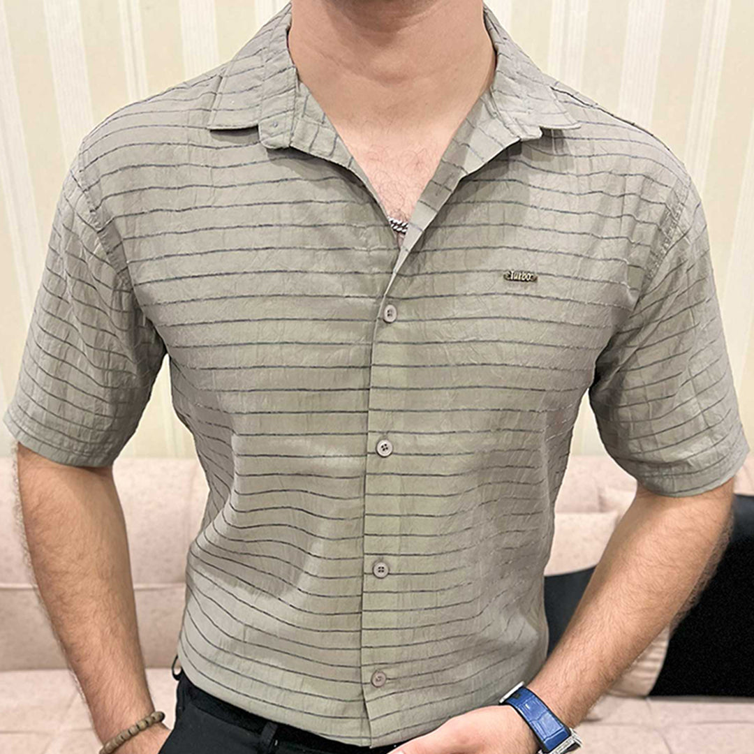 Turbo Snitch Striped Casual Shirt In Grey