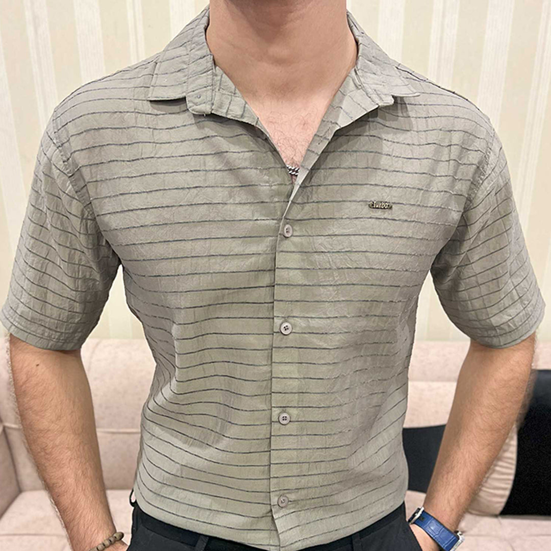 Turbo Snitch Striped Casual Shirt In Grey