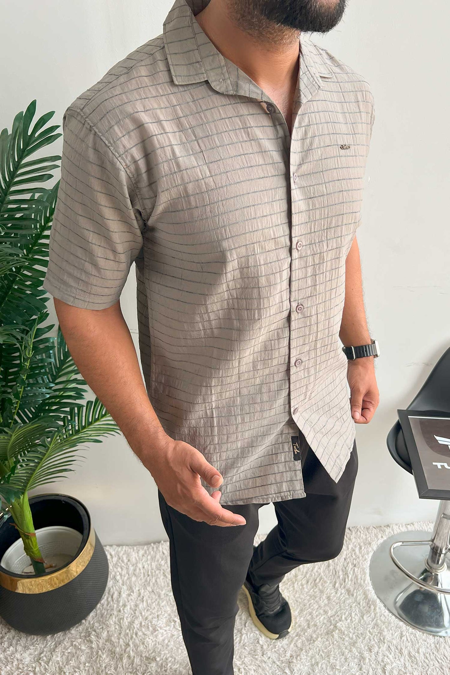 Turbo Snitch Striped Casual Shirt In Grey