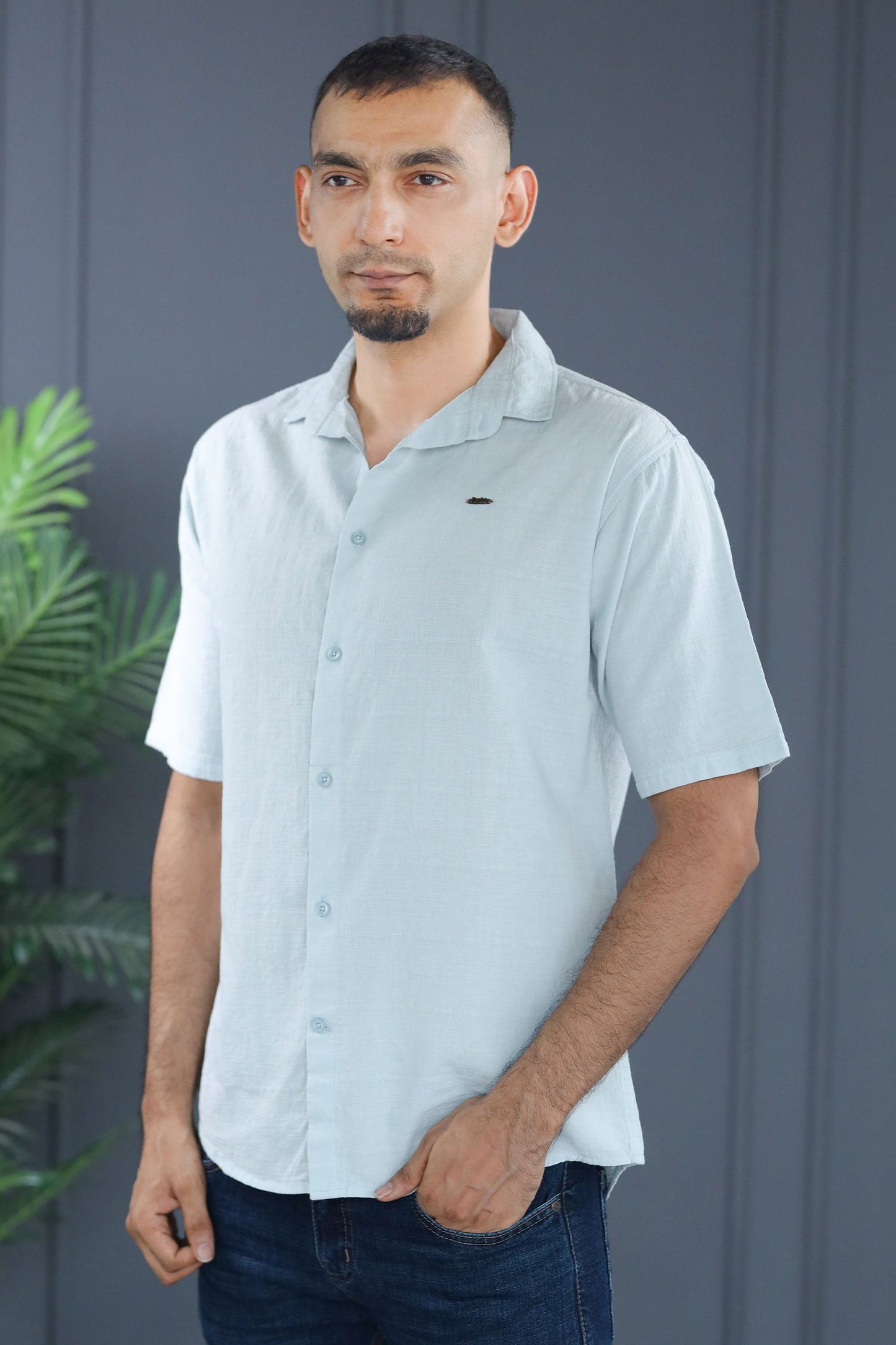 Turbo Textured Relaxed Fit Casual Shirt In Ice Blue