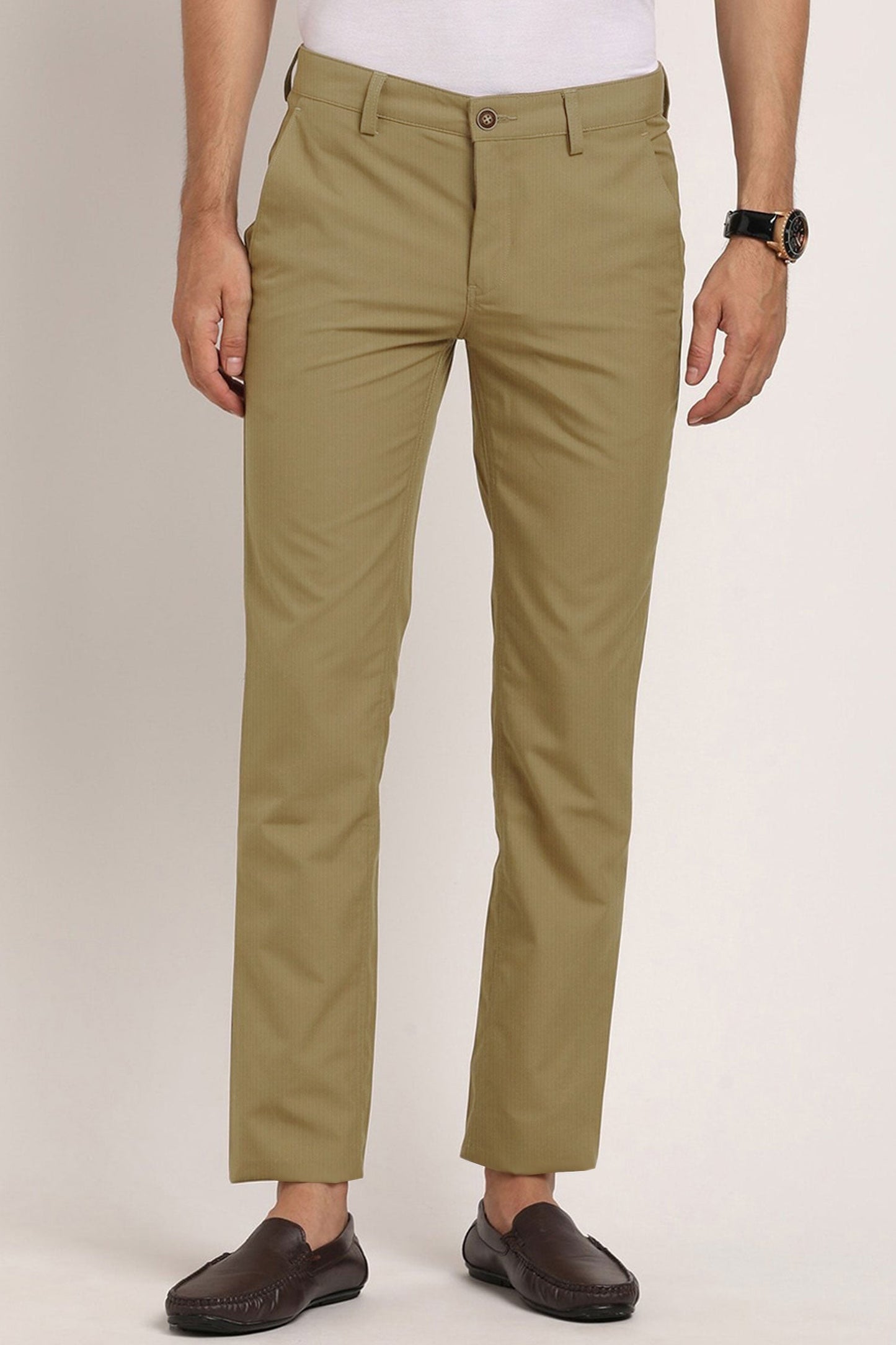 Turbo Urban Executive Slim Fit Cotton Pant In Light Camel