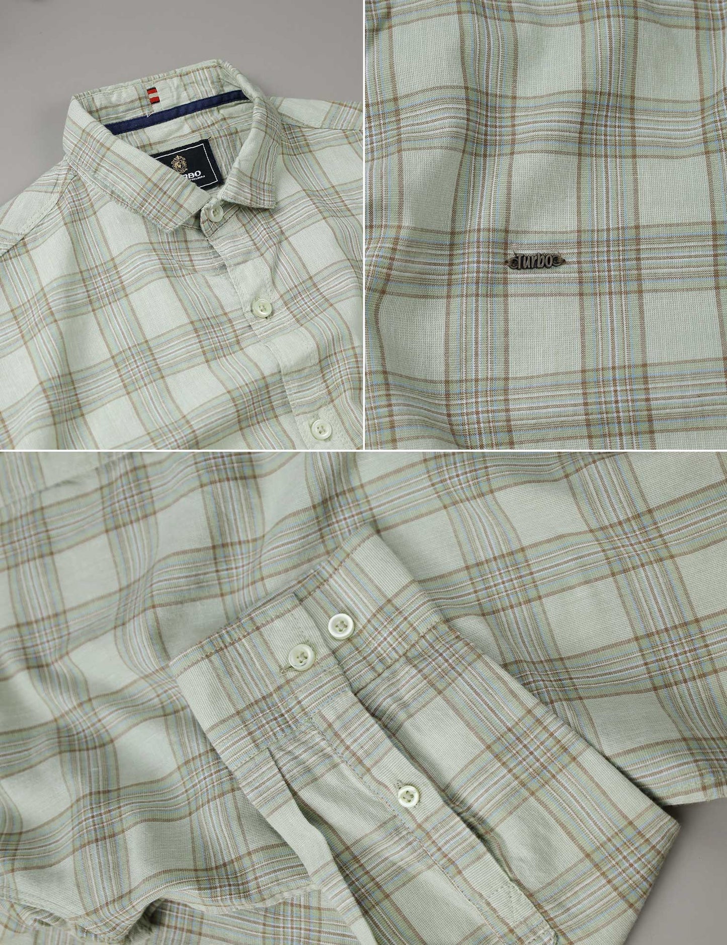 Turbo FearLess Checked Long Sleeve Cotton Casual Shirt In Light Green