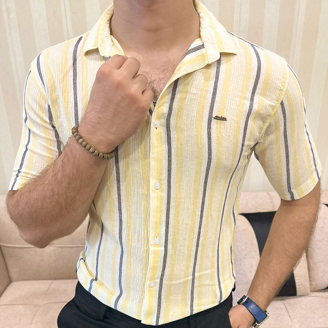 Turbo Patterned Lining Style Casual Shirt In Lemon