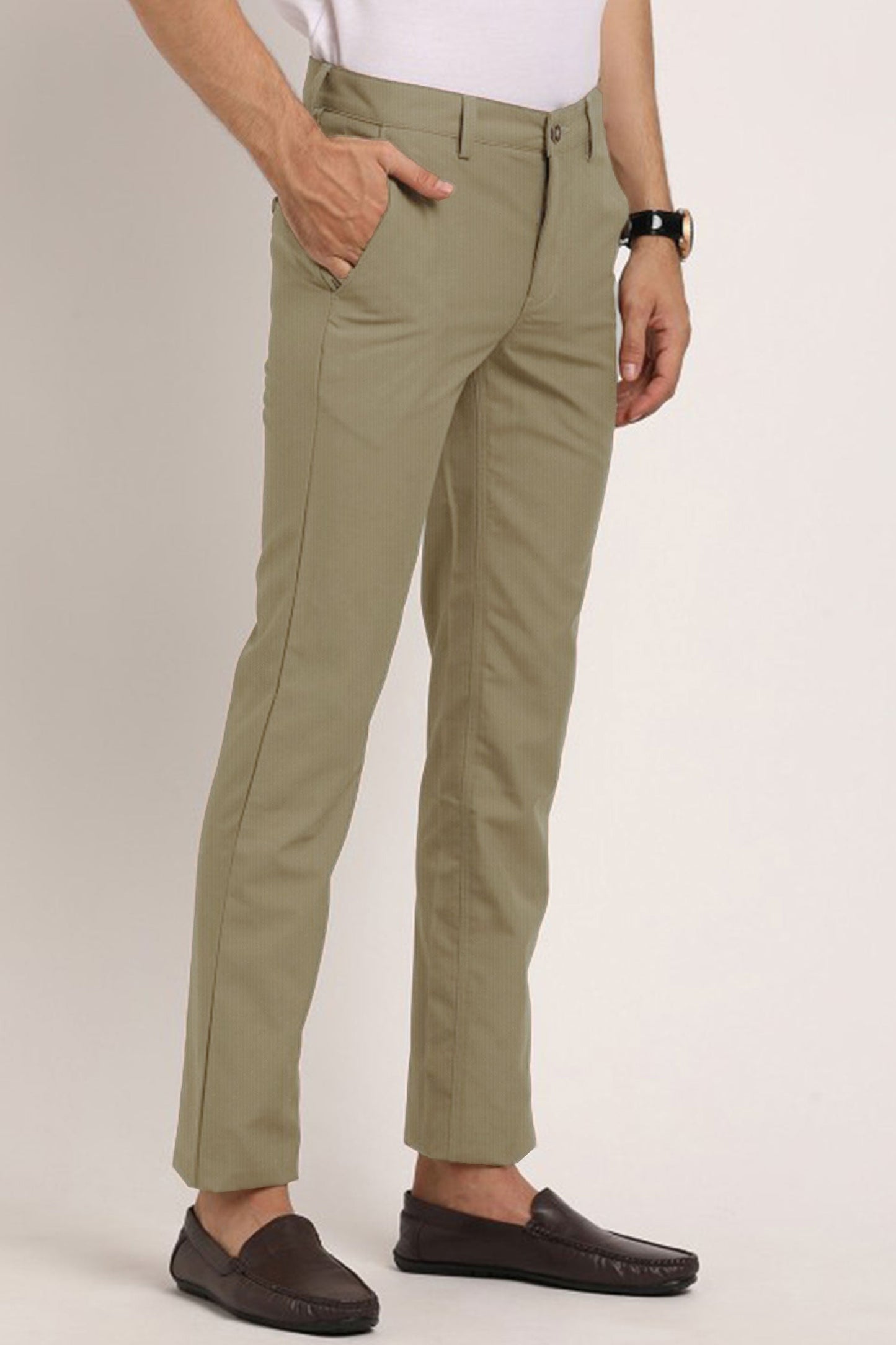 Turbo Urban Executive Slim Fit Cotton Pant In Light Moss Green