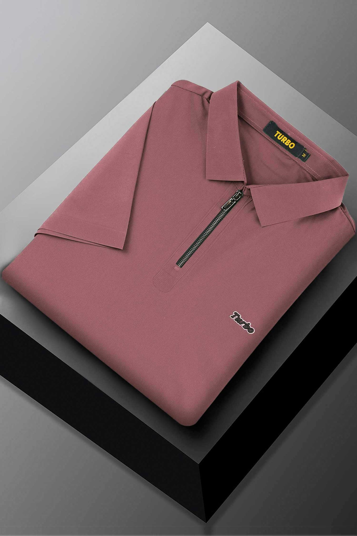 Turbo Signature Script Zip-Placket Men's Polo Shirt In Light Maroon