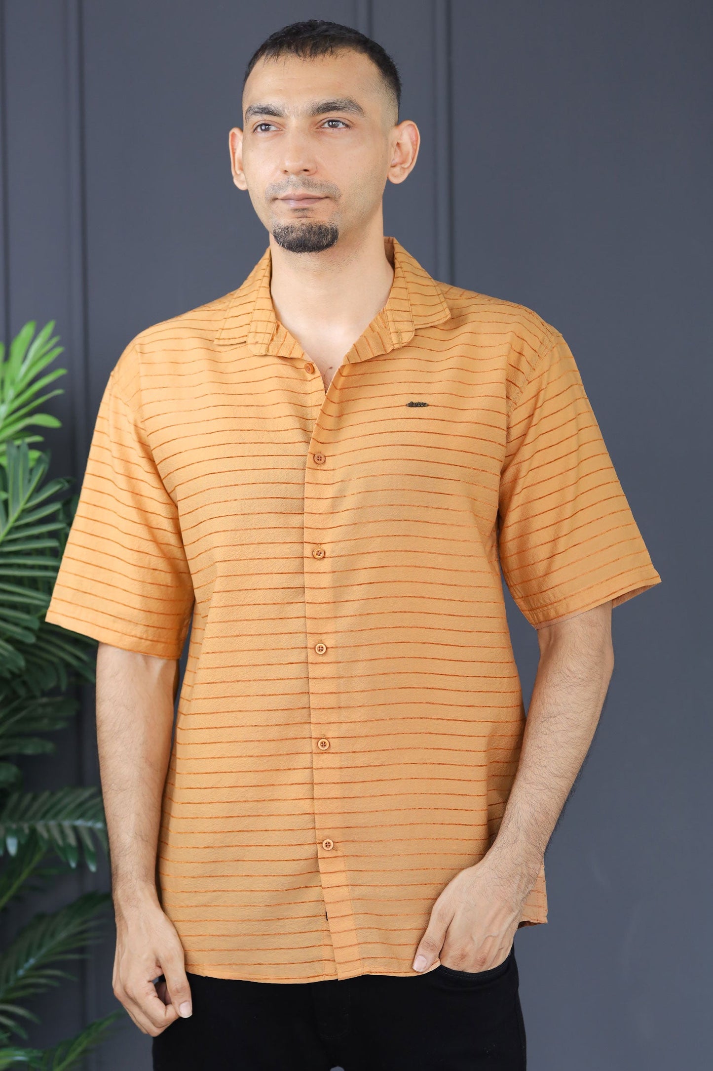 Turbo Snitch Striped Casual Shirt In Light Orange