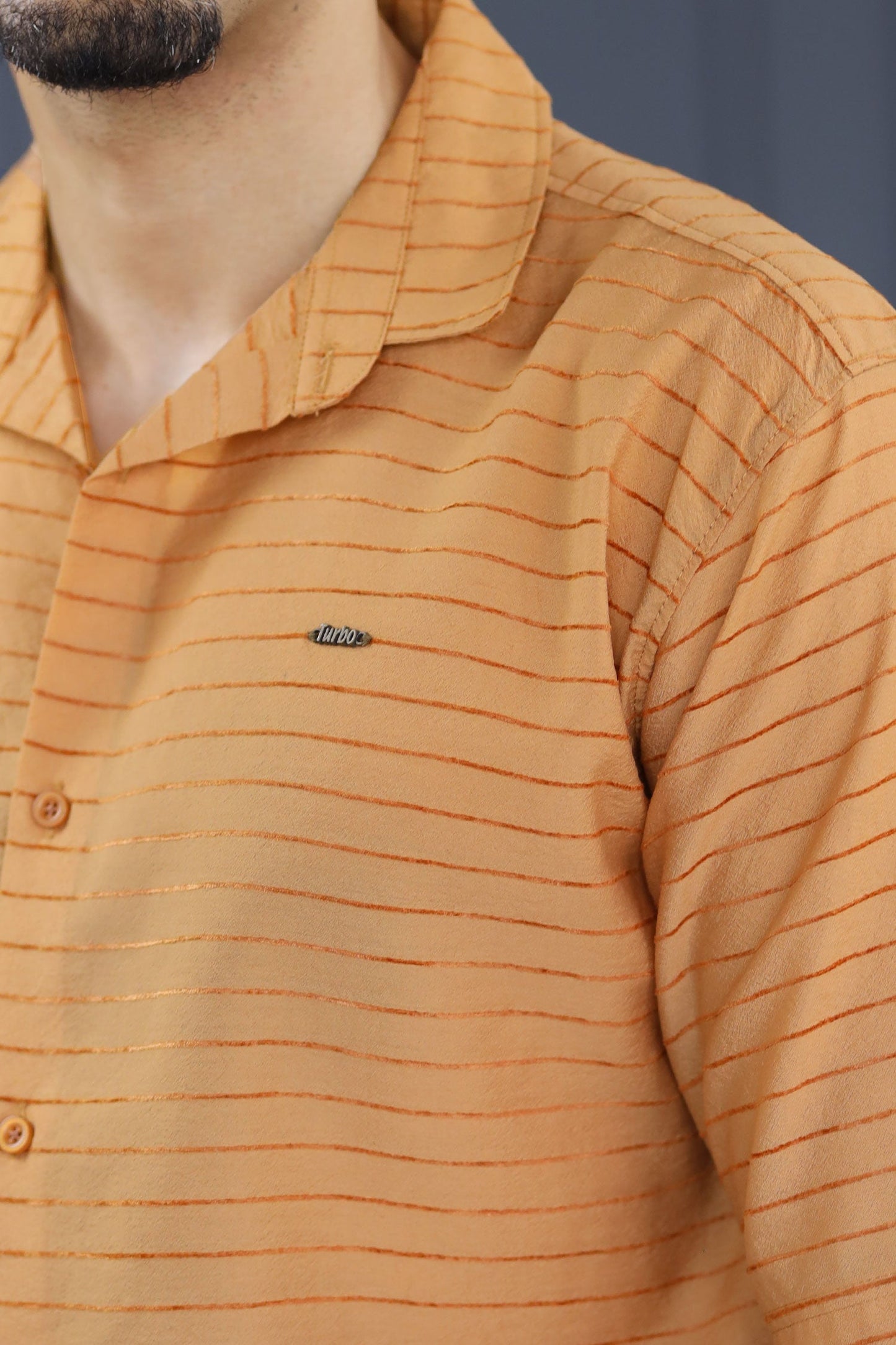 Turbo Snitch Striped Casual Shirt In Light Orange