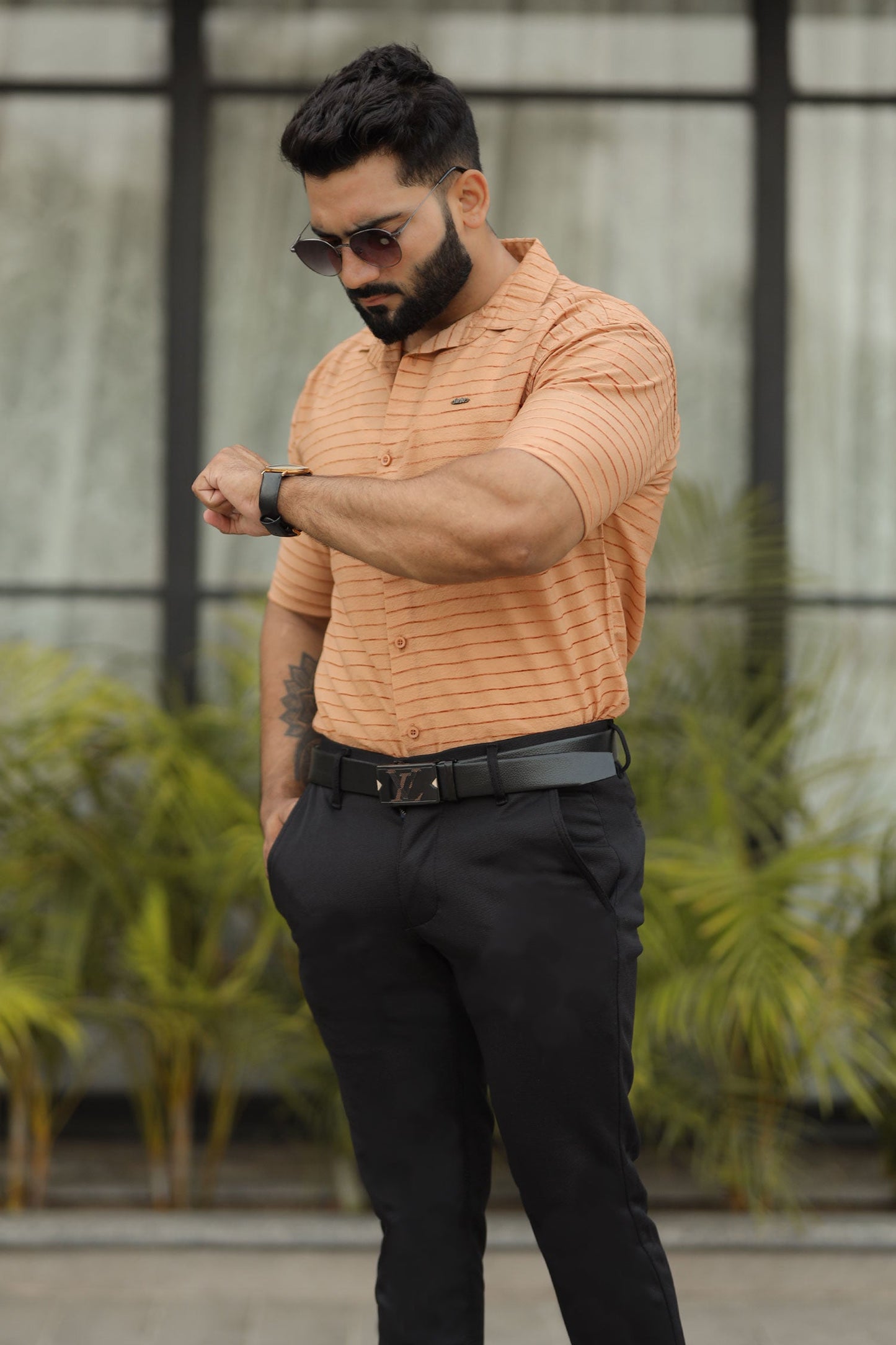 Turbo Snitch Striped Casual Shirt In Light Orange