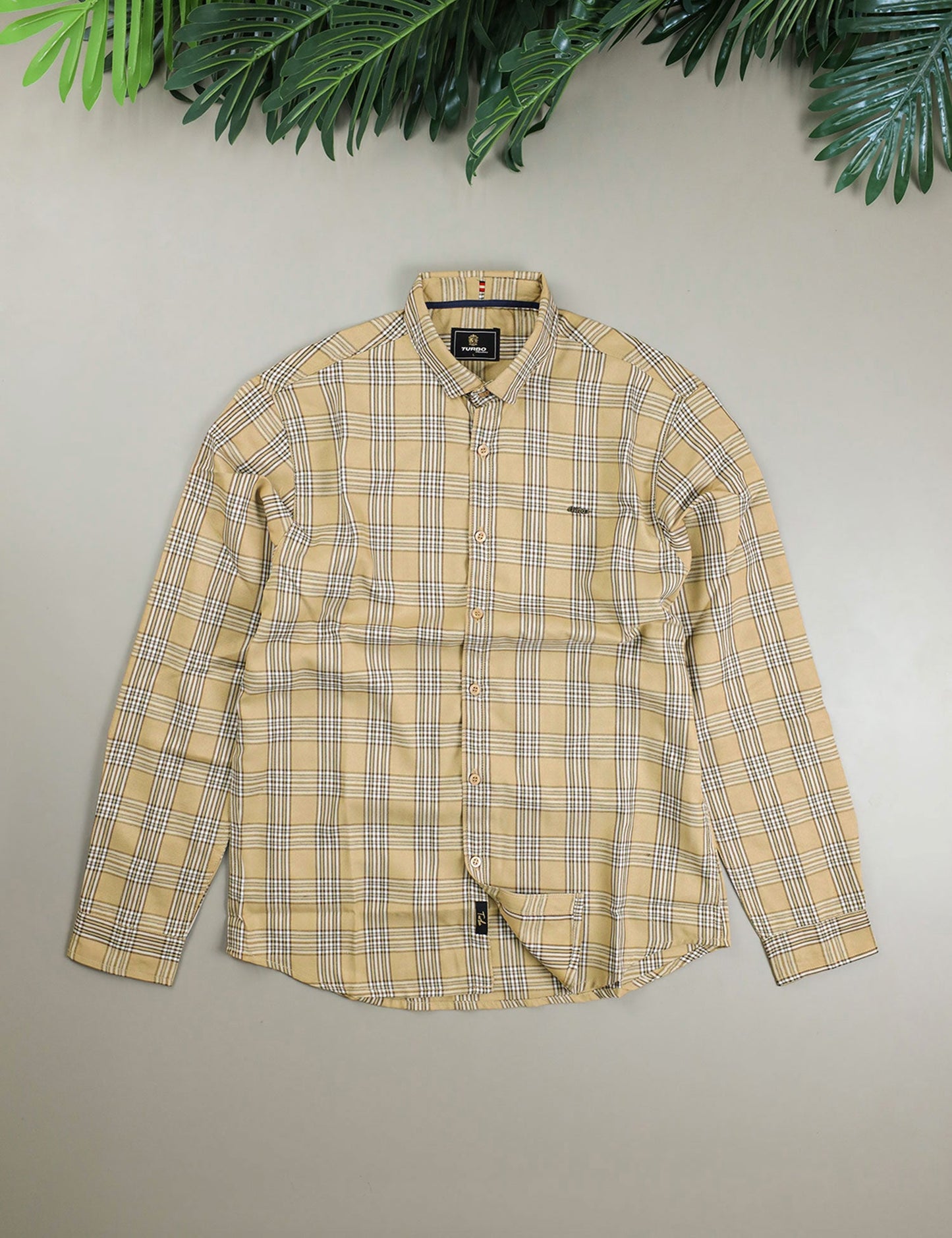 Turbo Tattersall Checkered Long Sleeve Cotton Casual Shirt In Light Skin