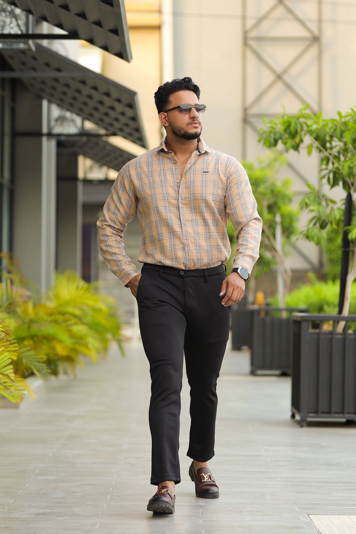 Turbo Tattersall Checkered Long Sleeve Cotton Casual Shirt