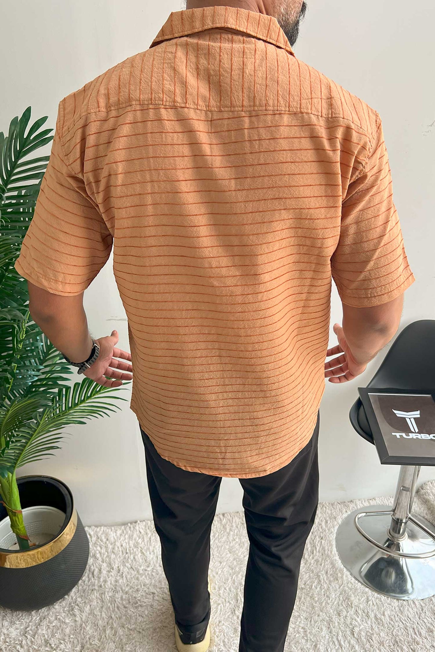 Turbo Snitch Striped Casual Shirt In Light Orange
