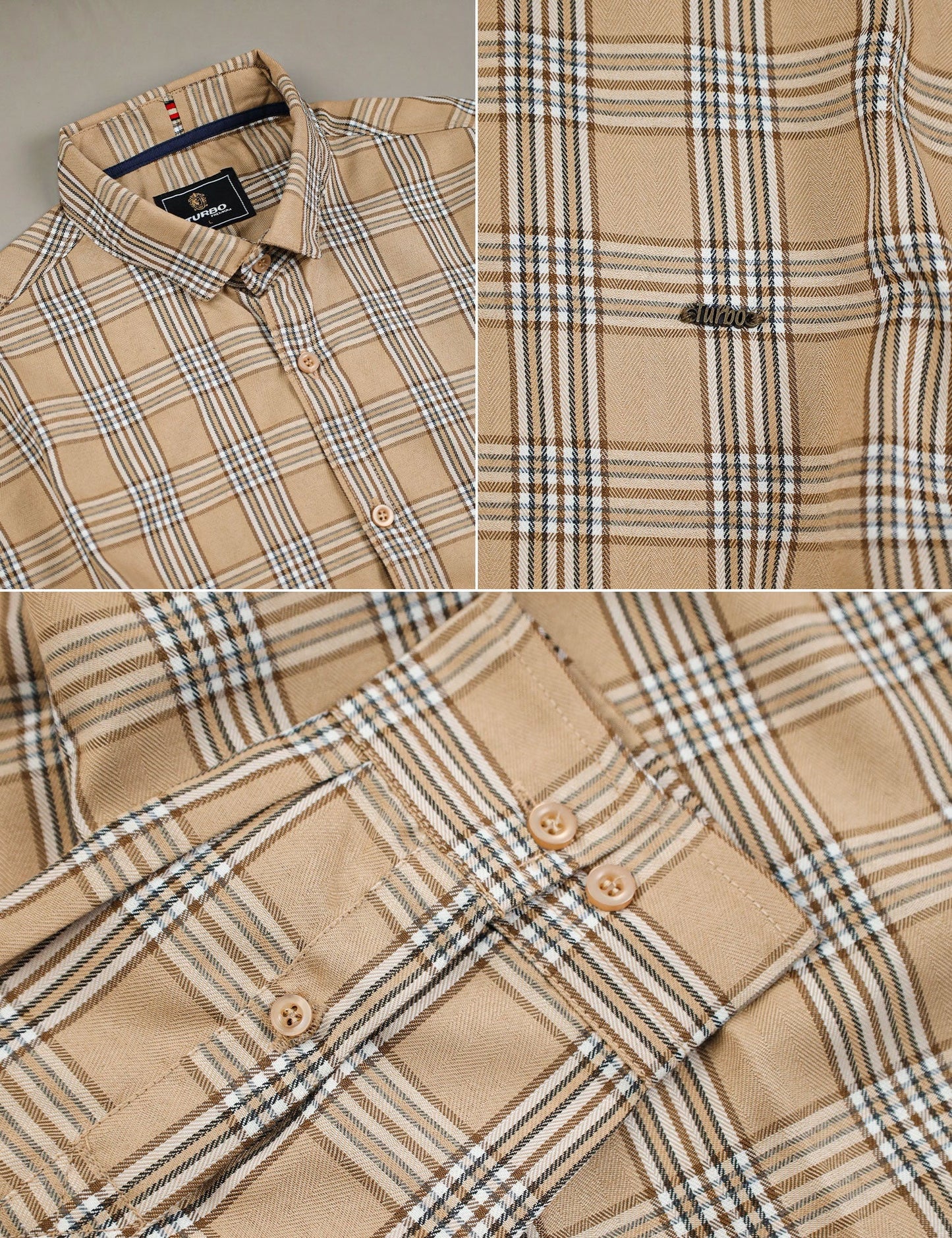Turbo Tattersall Checkered Long Sleeve Cotton Casual Shirt In Light Skin