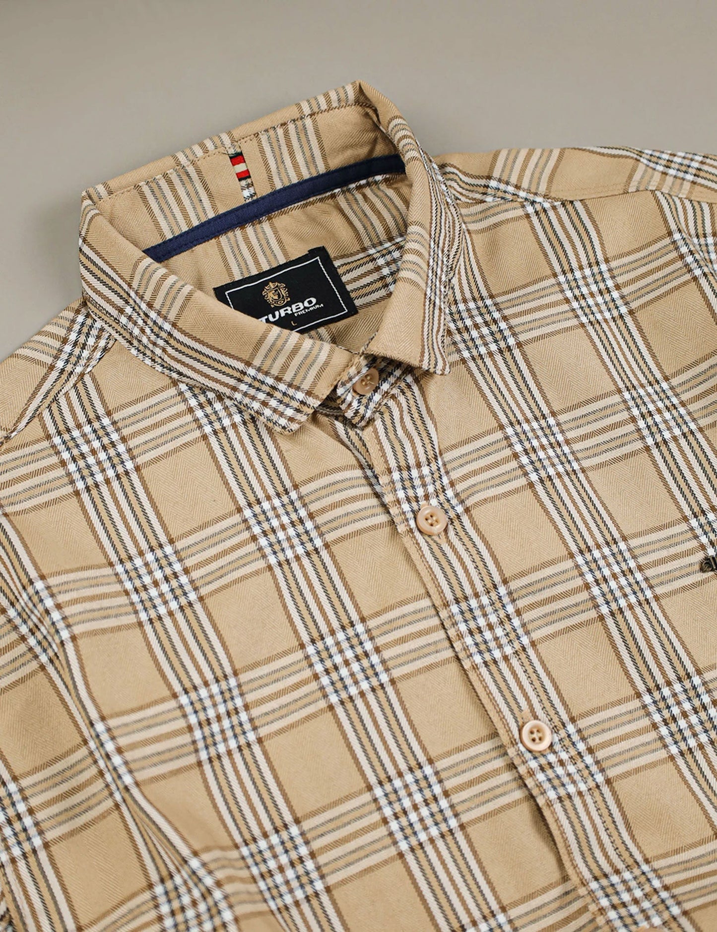 Turbo Tattersall Checkered Long Sleeve Cotton Casual Shirt In Light Skin