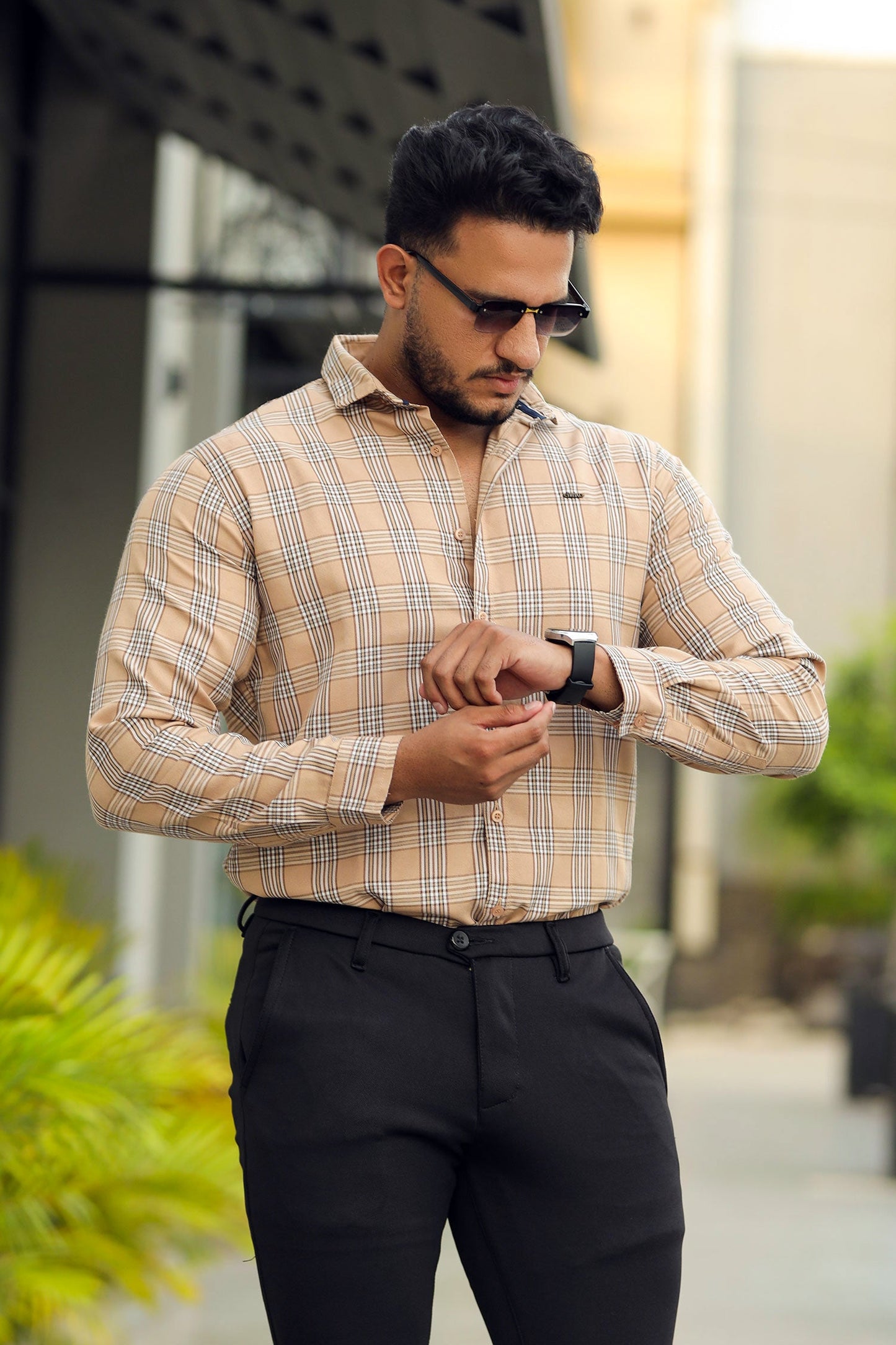 Turbo Tattersall Checkered Long Sleeve Cotton Casual Shirt