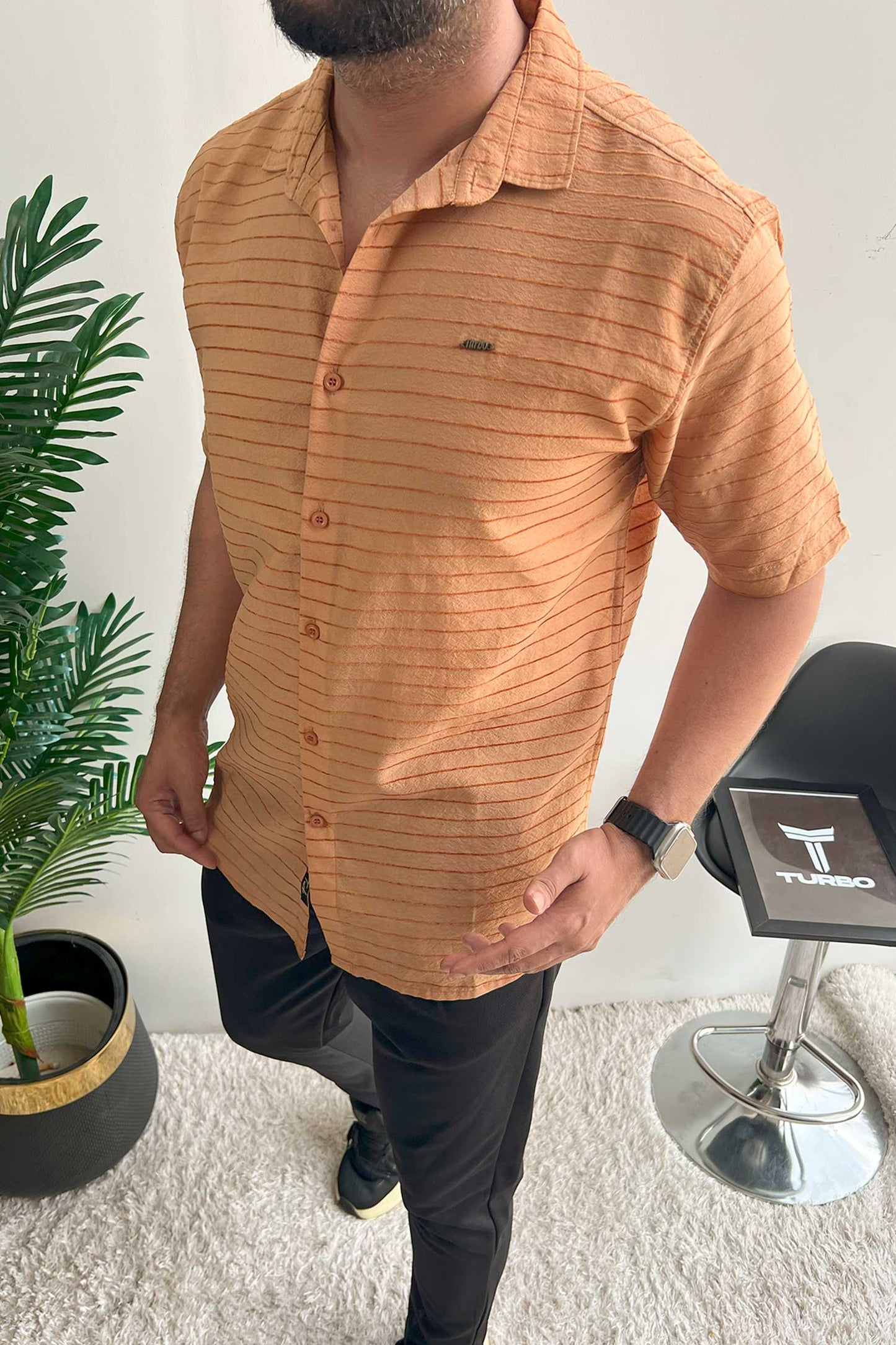Turbo Snitch Striped Casual Shirt In Light Orange