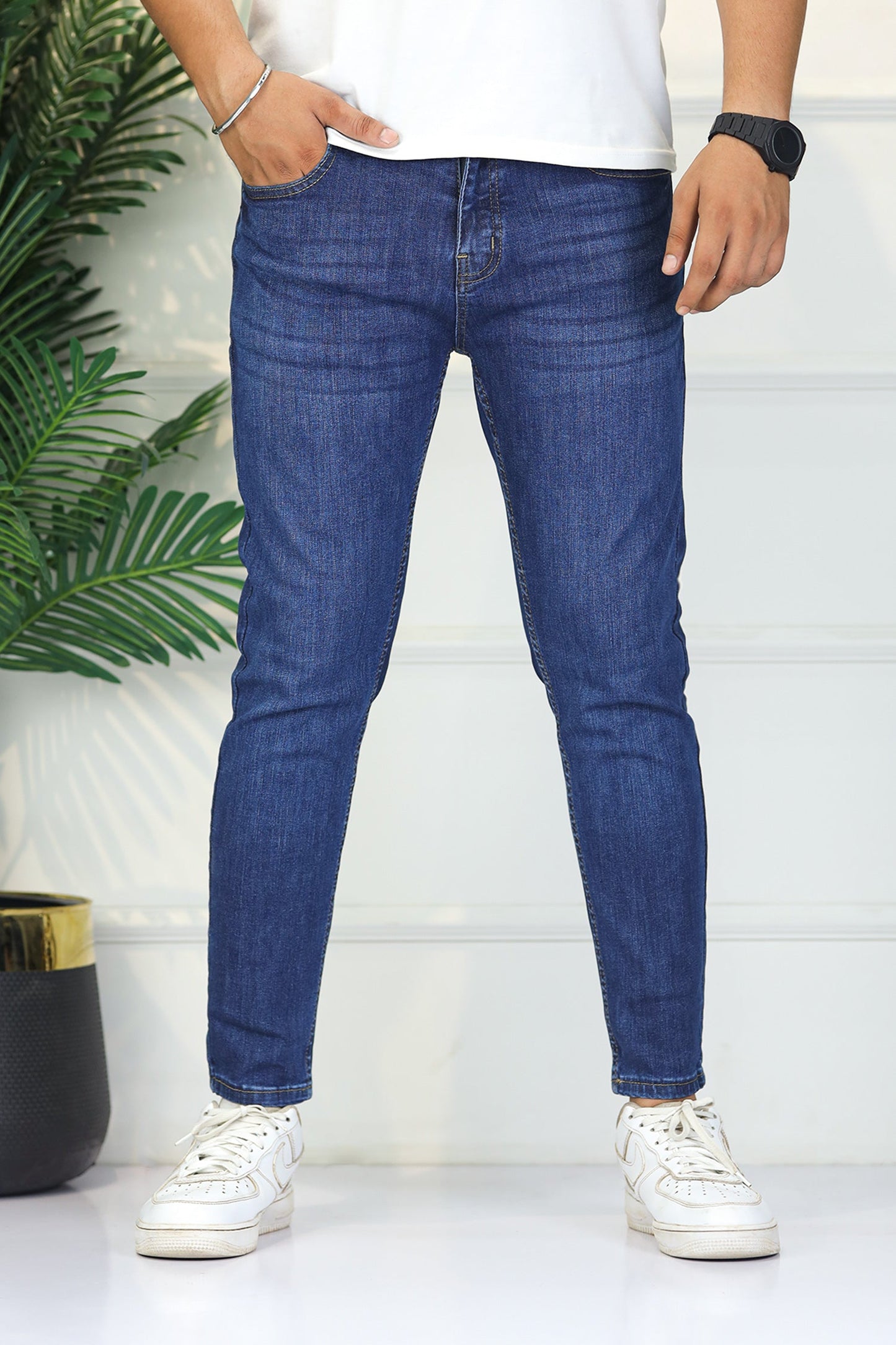 Turbo 'Kinetic-Move' Skinny Ankle Fit Jeans In Mid Blue