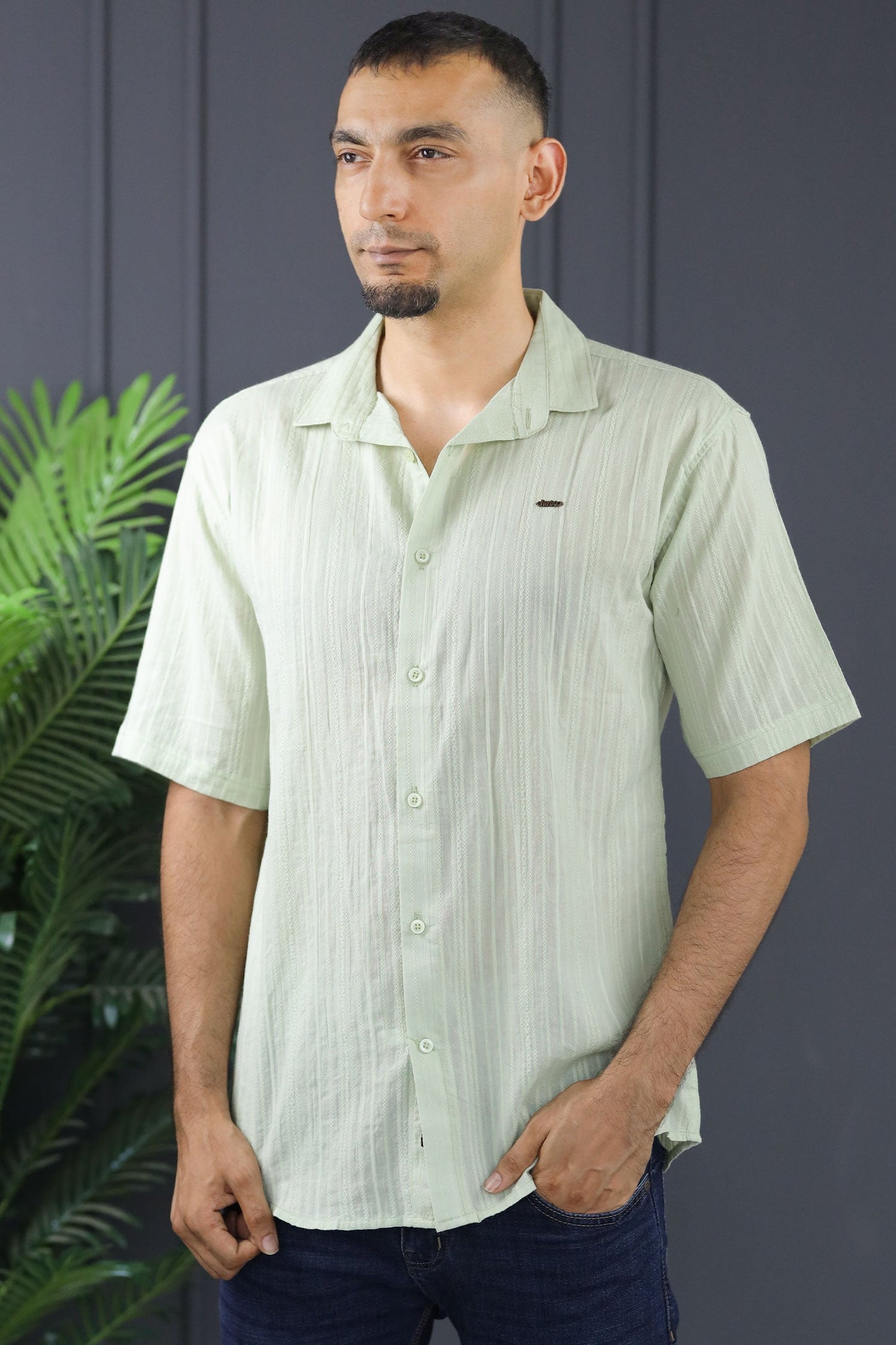 Turbo Textured Champ Casual Shirt In Mint Green