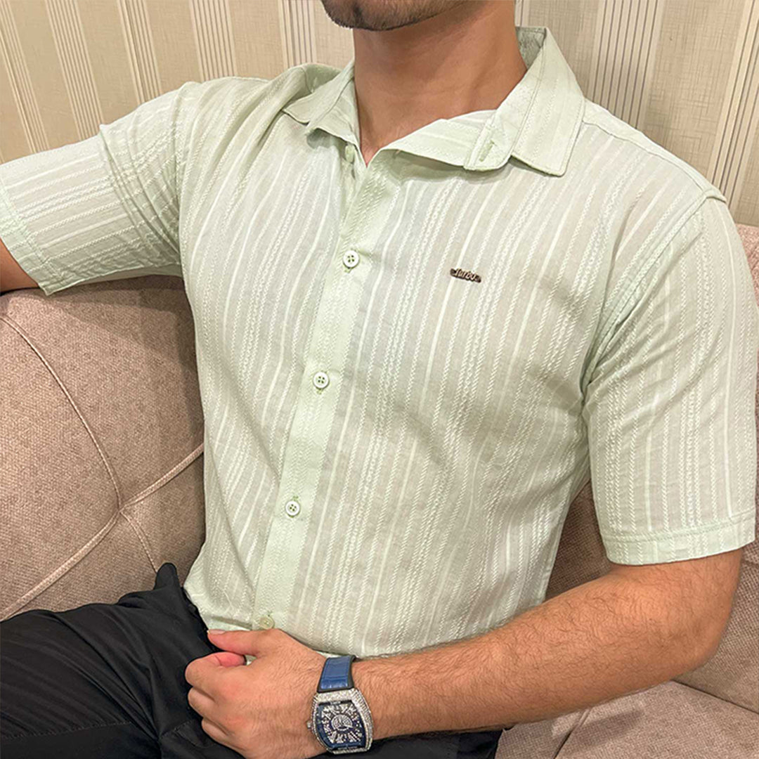 Turbo Textured Champ Casual Shirt In Mint Green