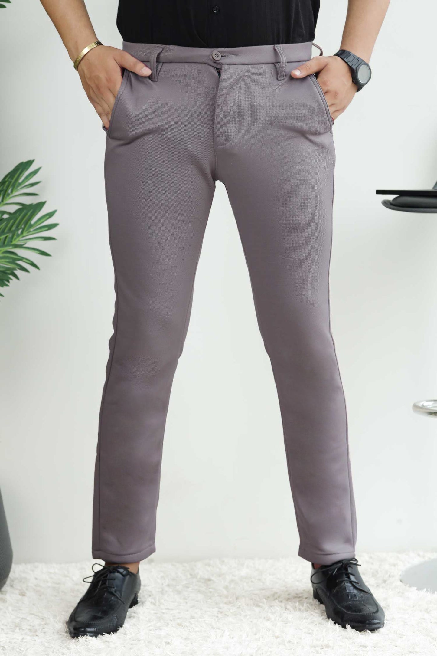 Elegant Self Texture Knitted Cotton Ankle fit Pant In Mid Grey