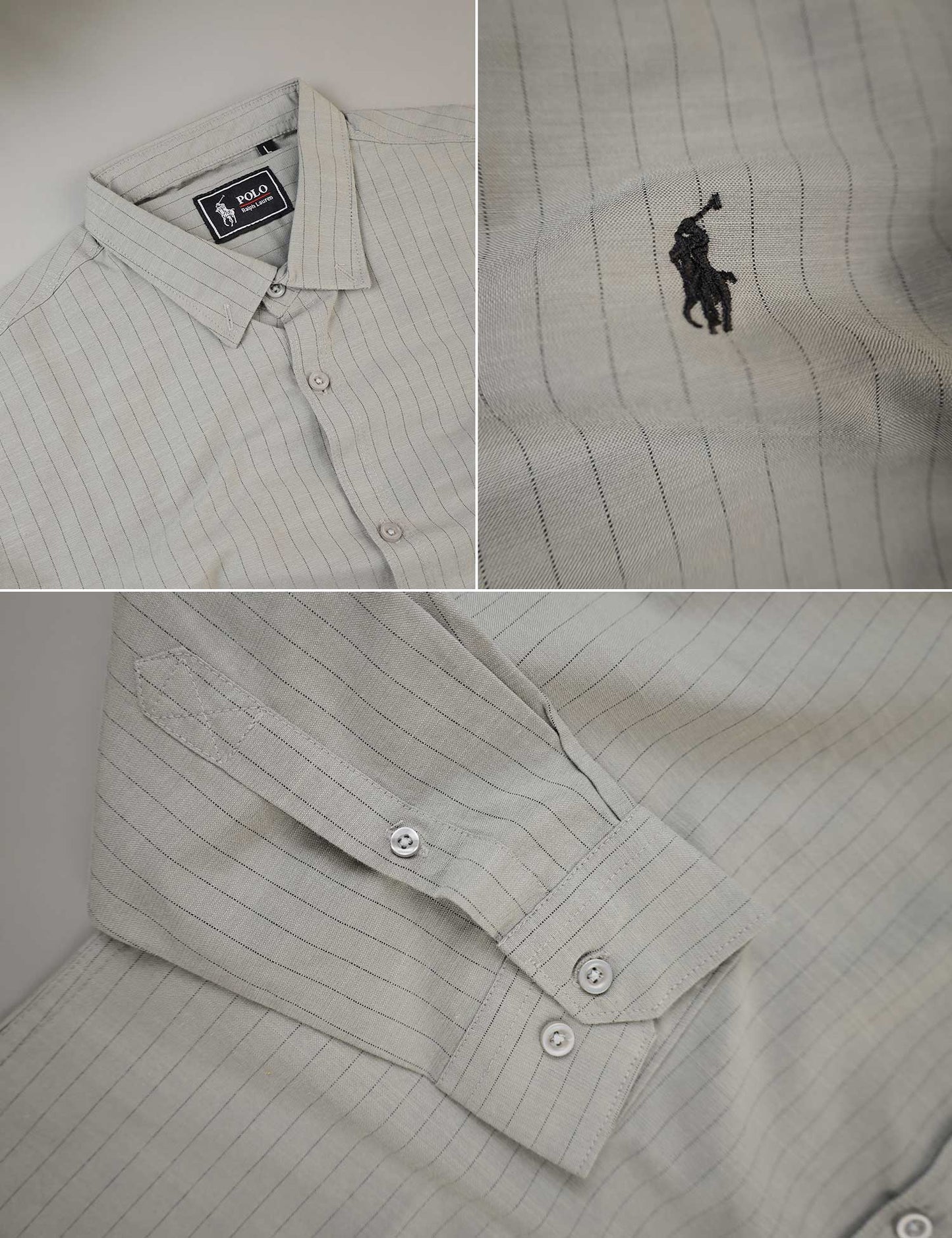 Polo Rph Lren Button Down Striped Casual Shirt In Mid Grey