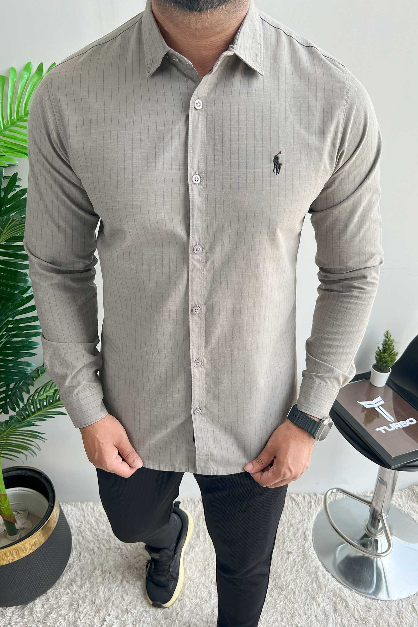 Polo Rph Lren Button Down Striped Casual Shirt In Mid Grey