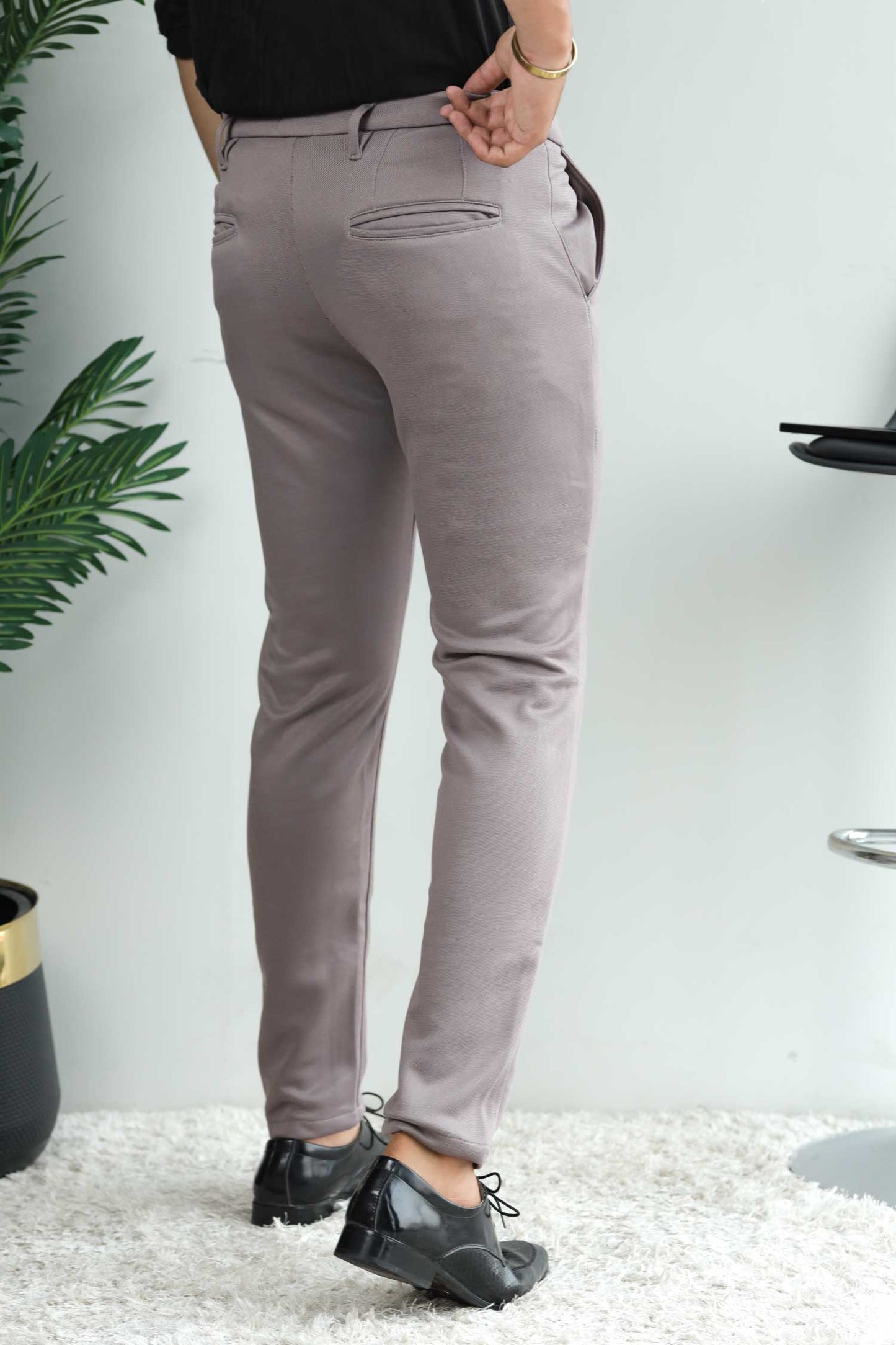 Elegant Self Texture Knitted Cotton Ankle fit Pant In Mid Grey