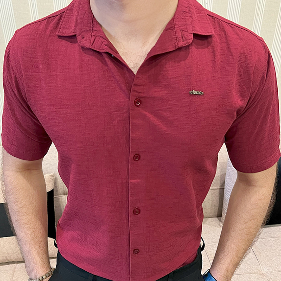 Turbo Textured Relaxed Fit Casual Shirt In Maroon