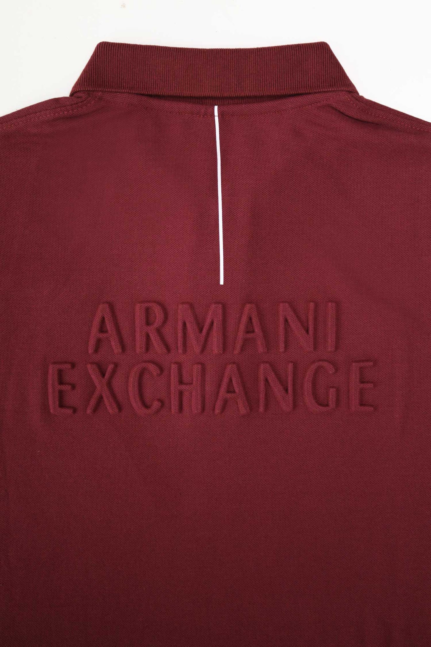Armni Icon Stripe Zip-Placket Men's Polo Shirt In Dark Maroon