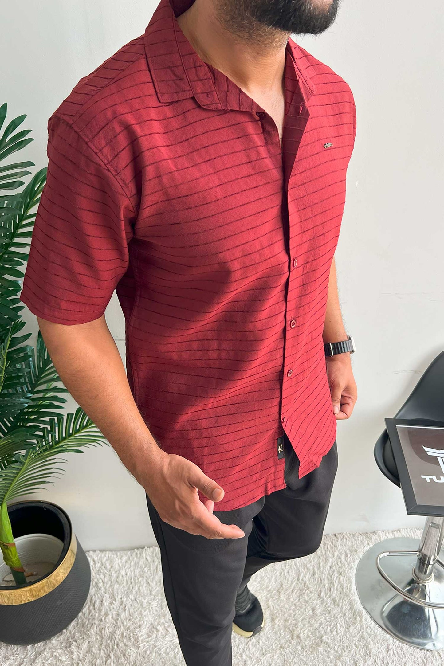 Turbo Snitch Striped Casual Shirt In Maroon