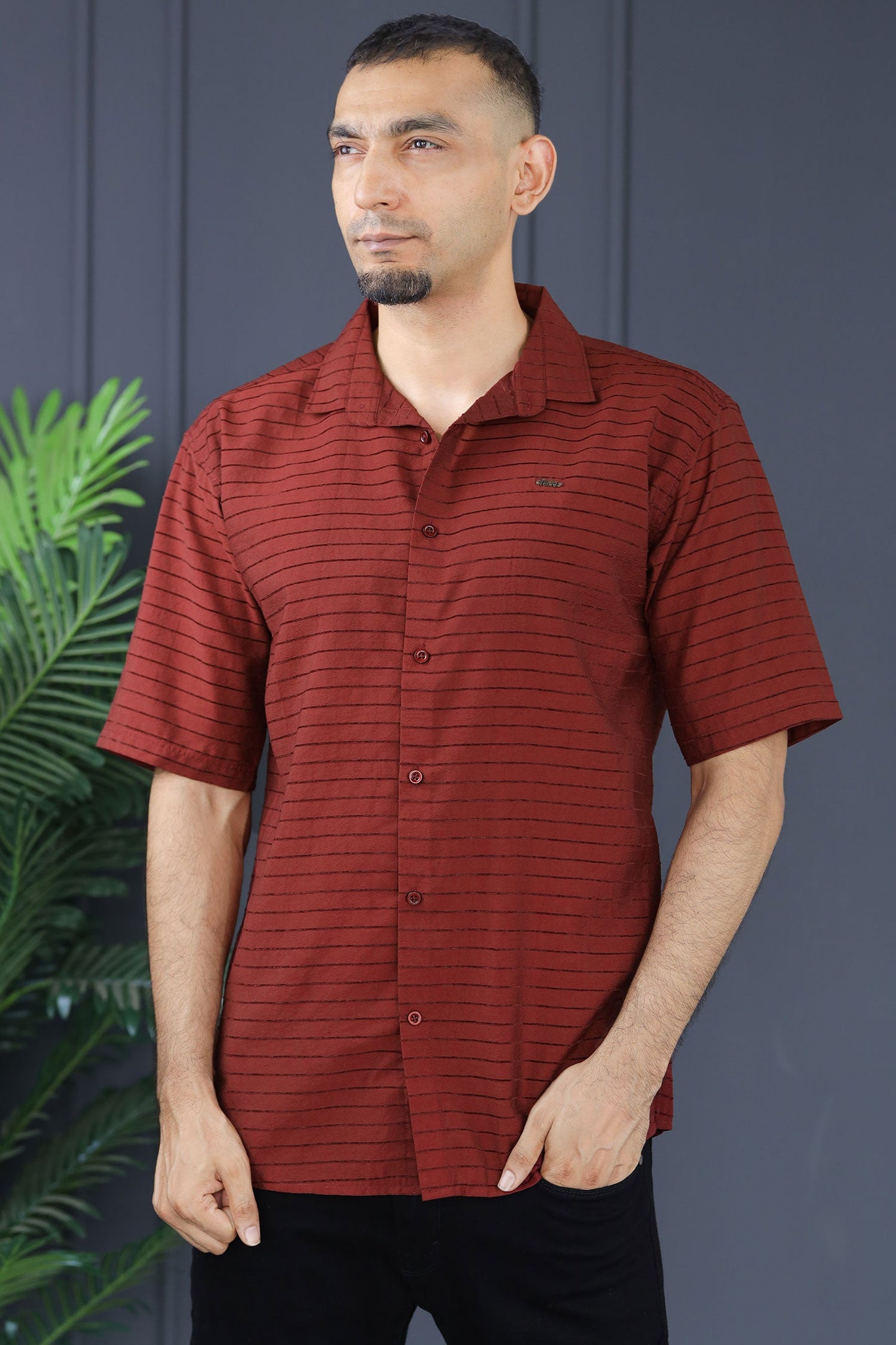 Turbo Snitch Striped Casual Shirt In Maroon