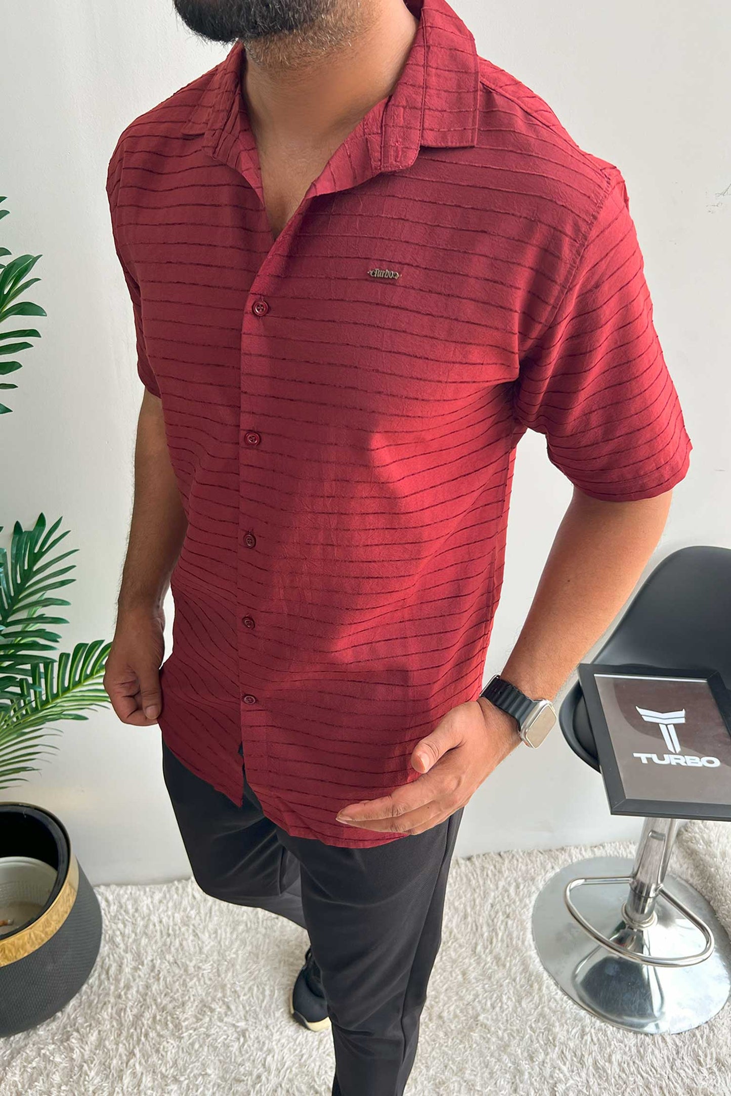 Turbo Snitch Striped Casual Shirt In Maroon