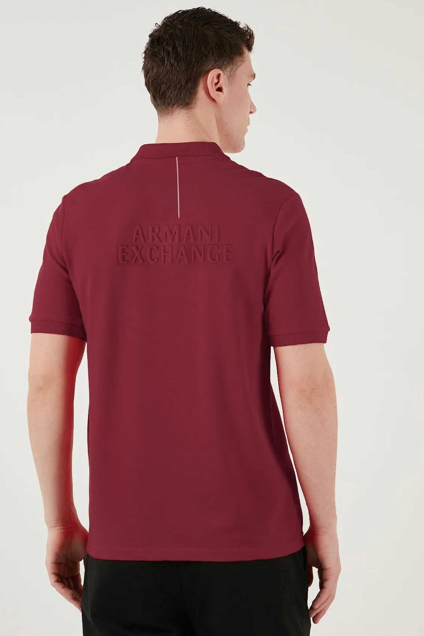 Armni Icon Stripe Zip-Placket Men's Polo Shirt In Dark Maroon