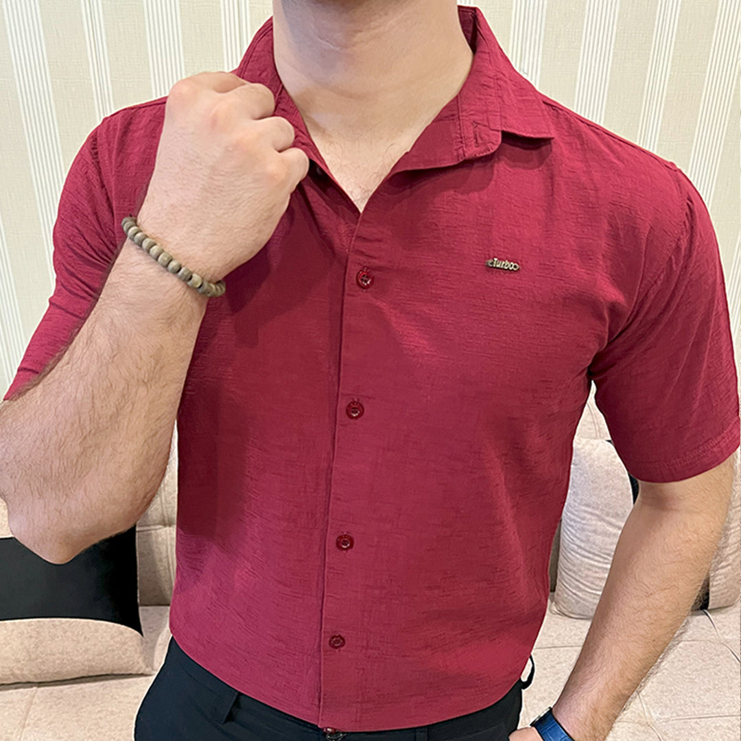 Turbo Textured Relaxed Fit Casual Shirt In Maroon